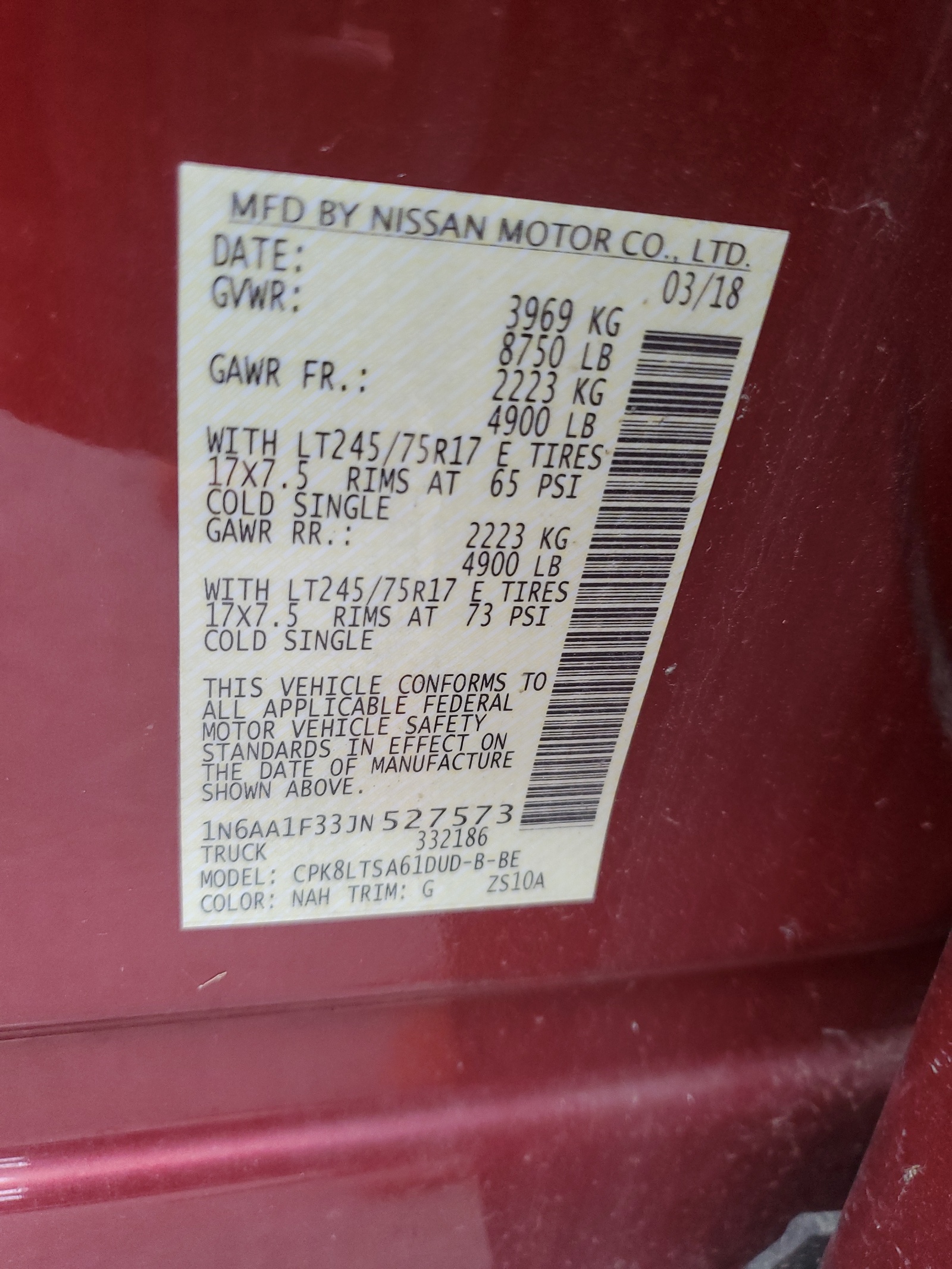 1N6AA1F33JN527573 2018 Nissan Titan Xd S