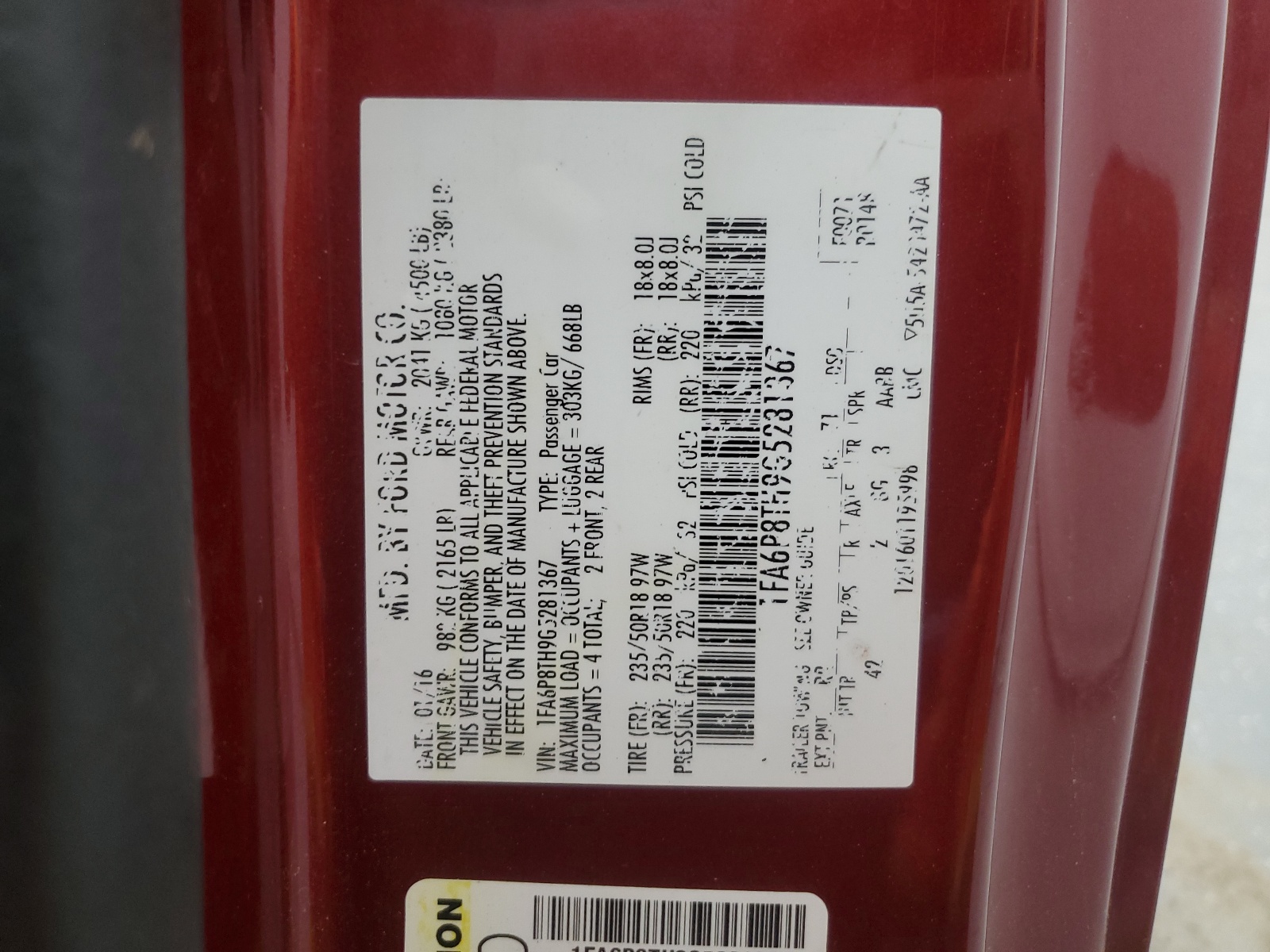 1FA6P8TH9G5281367 2016 Ford Mustang