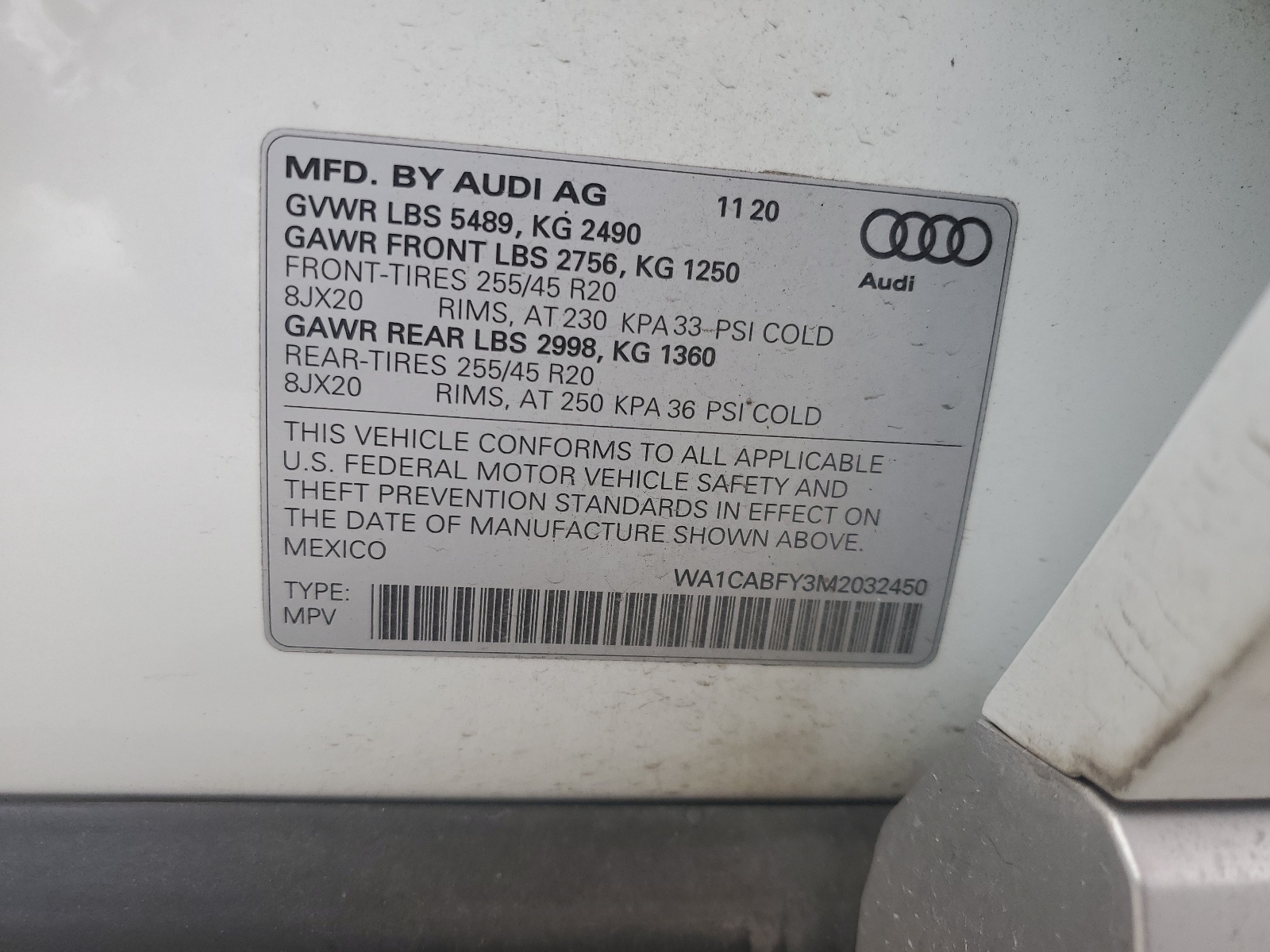 WA1CABFY3M2032450 2021 Audi Q5 Prestige