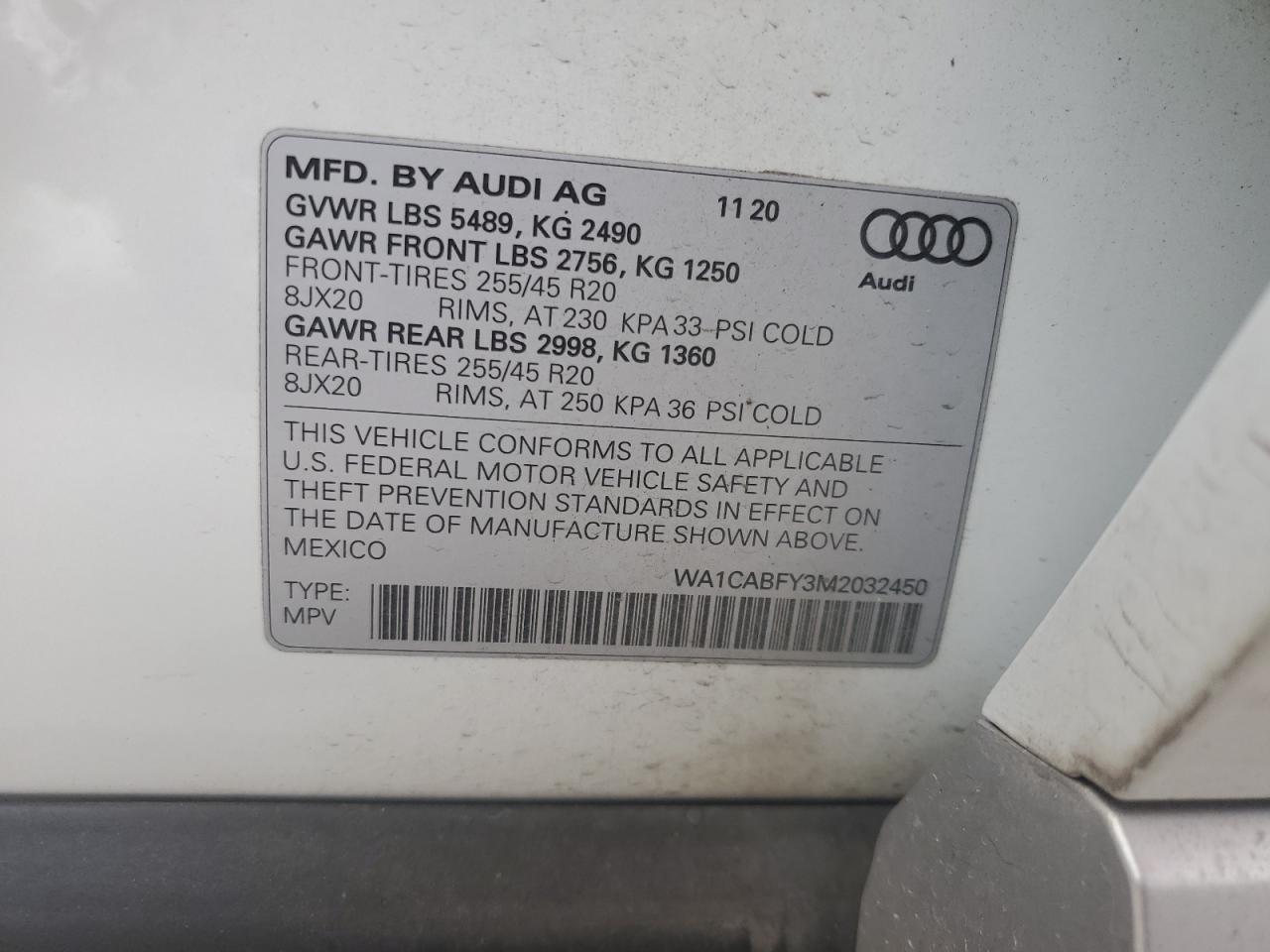 2021 Audi Q5 Prestige VIN: WA1CABFY3M2032450 Lot: 64888014