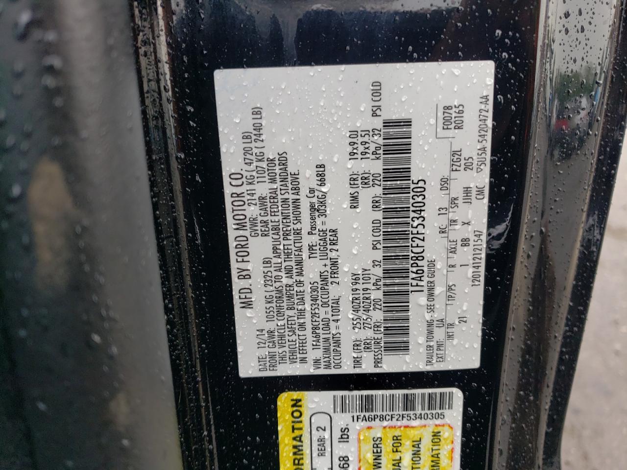 2015 Ford Mustang Gt VIN: 1FA6P8CF2F5340305 Lot: 64723324