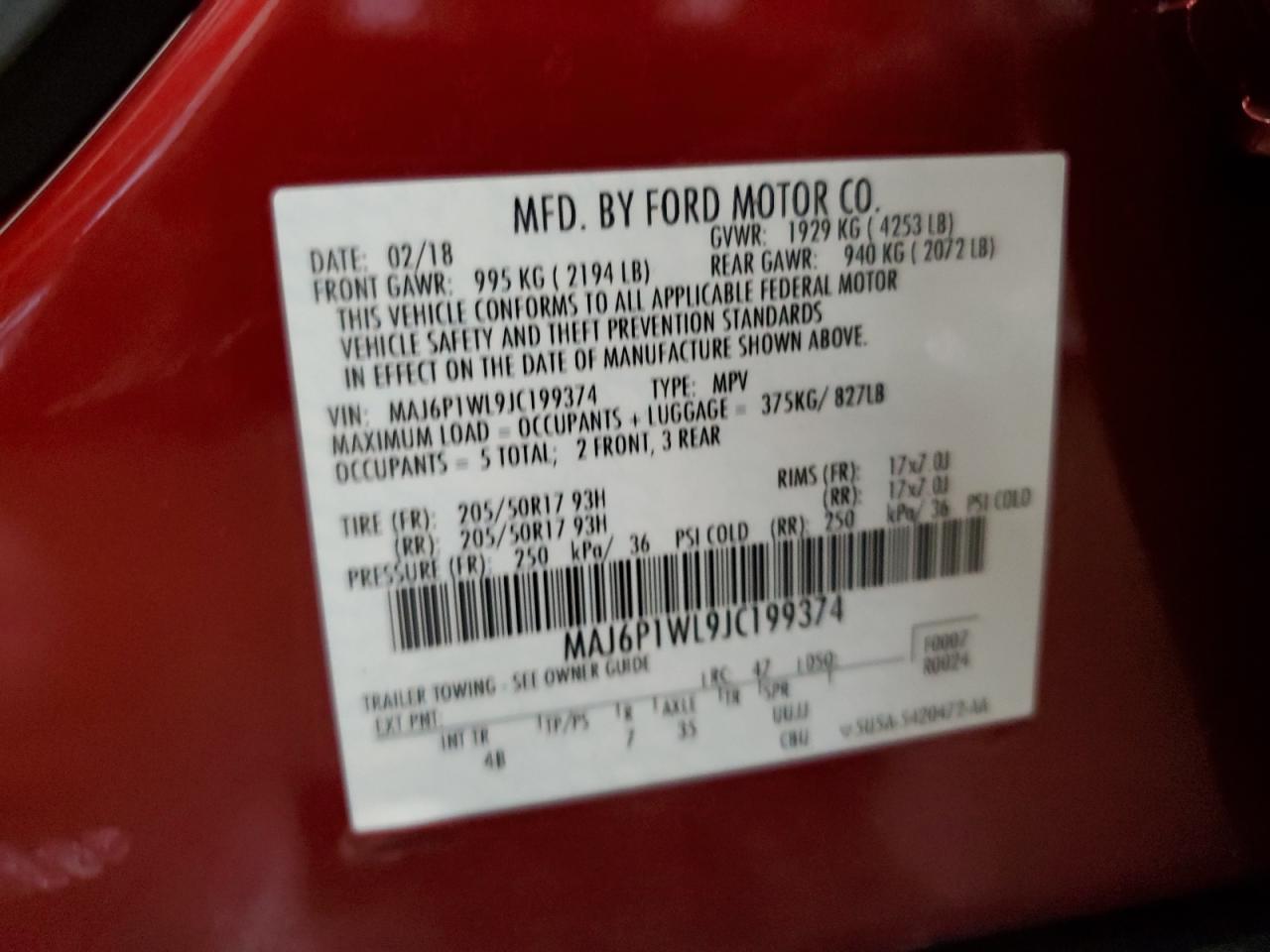 2018 Ford Ecosport Titanium VIN: MAJ6P1WL9JC199374 Lot: 64294844