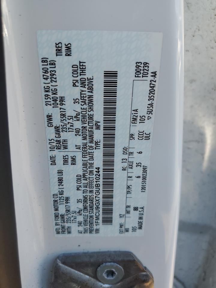 2016 Ford Escape Se VIN: 1FMCU9GX7GUB10244 Lot: 63981274