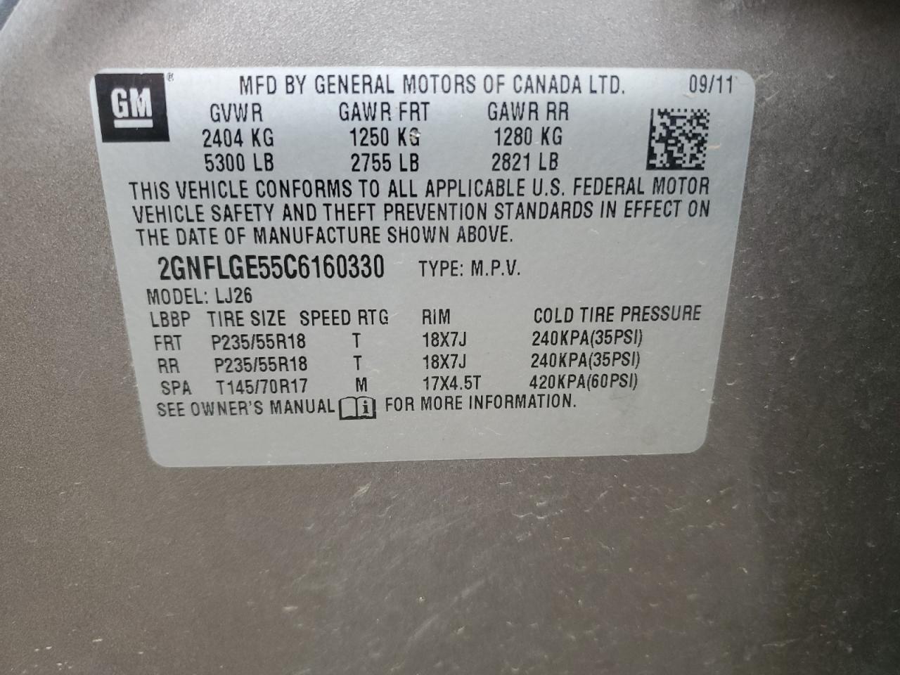 2012 Chevrolet Equinox Ltz VIN: 2GNFLGE55C6160330 Lot: 63713684