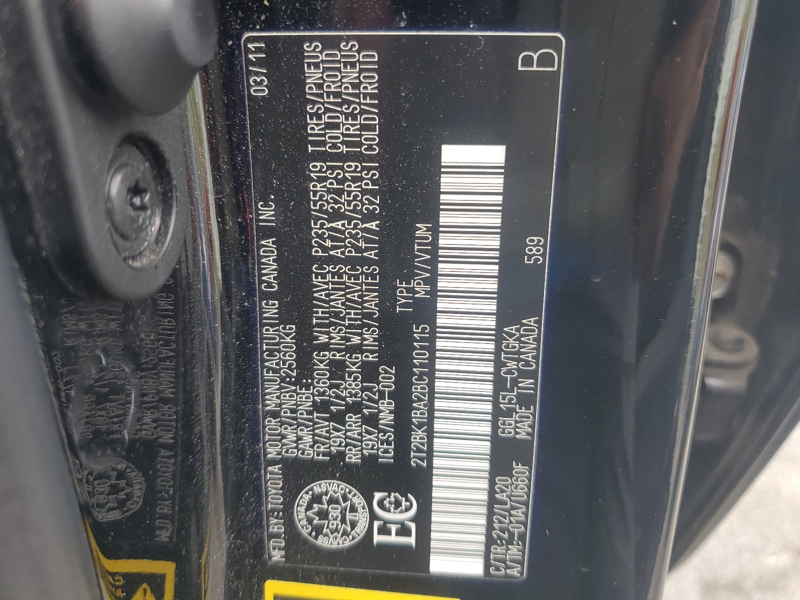 2T2BK1BA2BC110115 2011 Lexus Rx 350