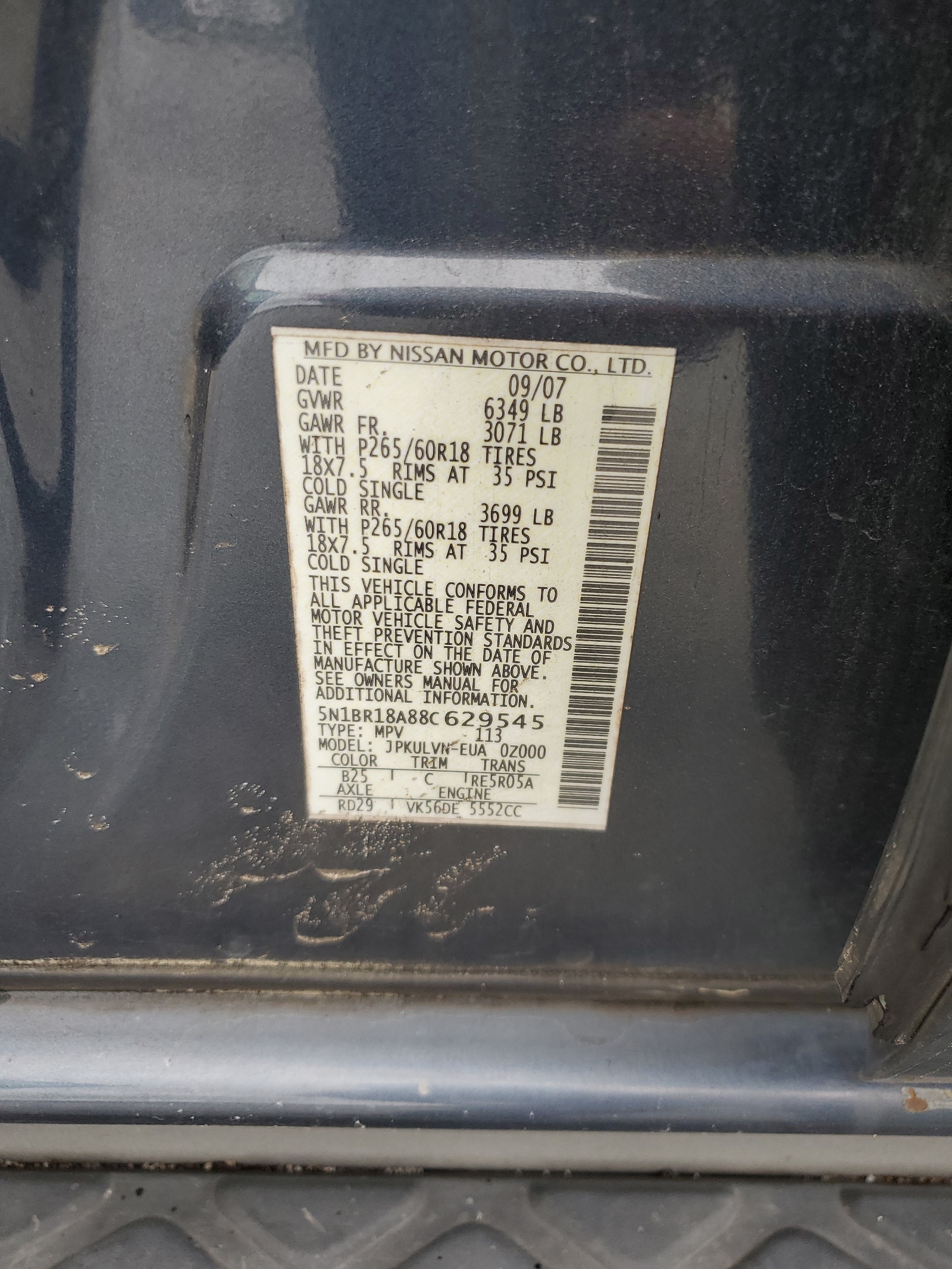 5N1BR18A88C629545 2008 Nissan Pathfinder Le