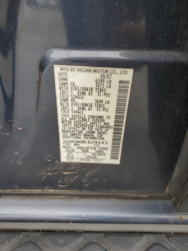 2008 Nissan Pathfinder Le VIN: 5N1BR18A88C629545 Lot: 64490614