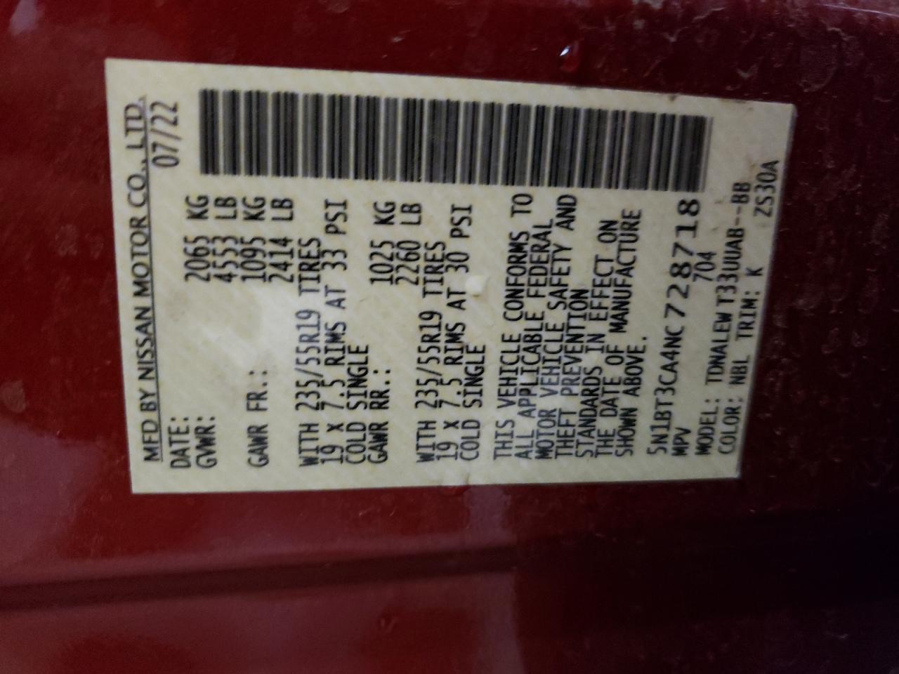 2022 Nissan Rogue Sl VIN: 5N1BT3CA4NC728718 Lot: 64673164