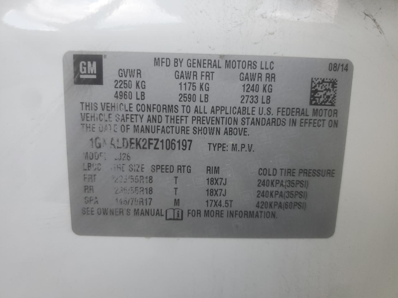 2015 Chevrolet Equinox Ltz VIN: 1GNALDEK2FZ106197 Lot: 61320404