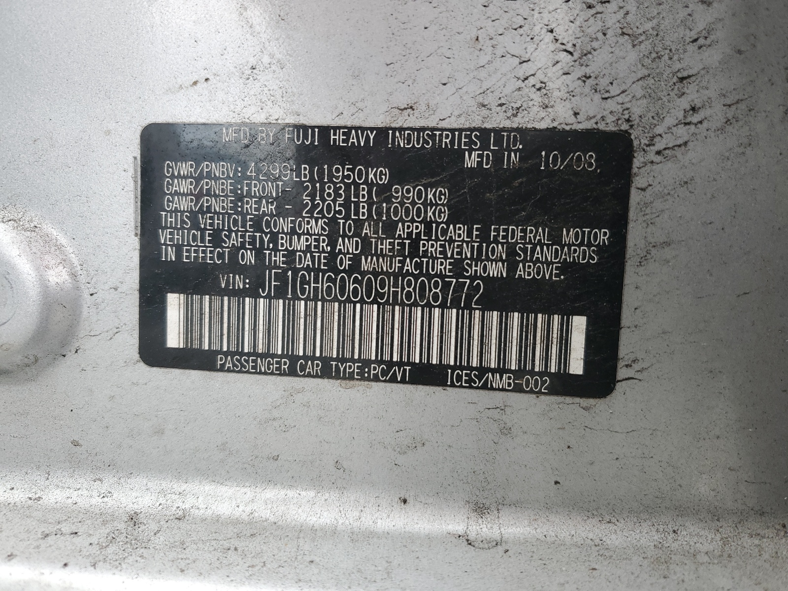 JF1GH60609H808772 2009 Subaru Impreza 2.5I Premium