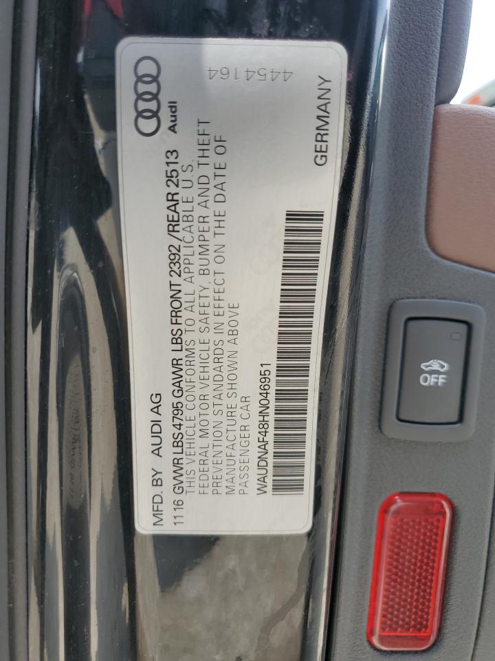 2017 Audi A4 Premium VIN: WAUDNAF48HN046951 Lot: 65474874