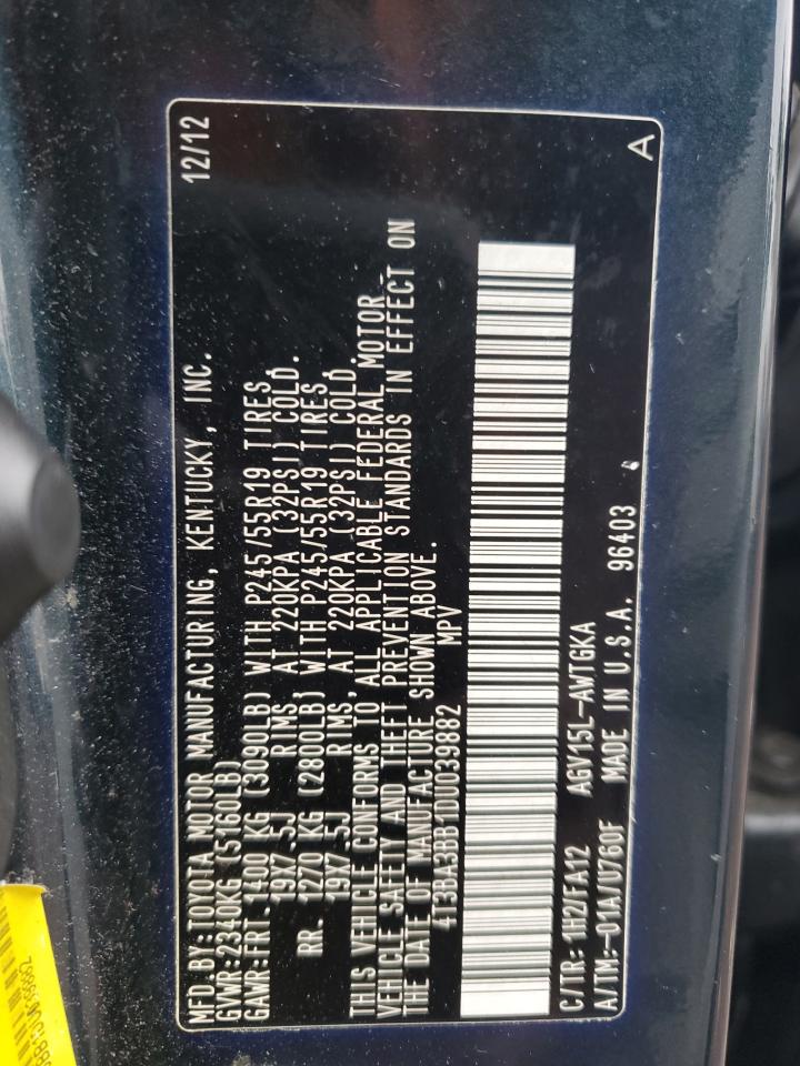 2013 Toyota Venza Le VIN: 4T3BA3BB1DU039882 Lot: 64179294