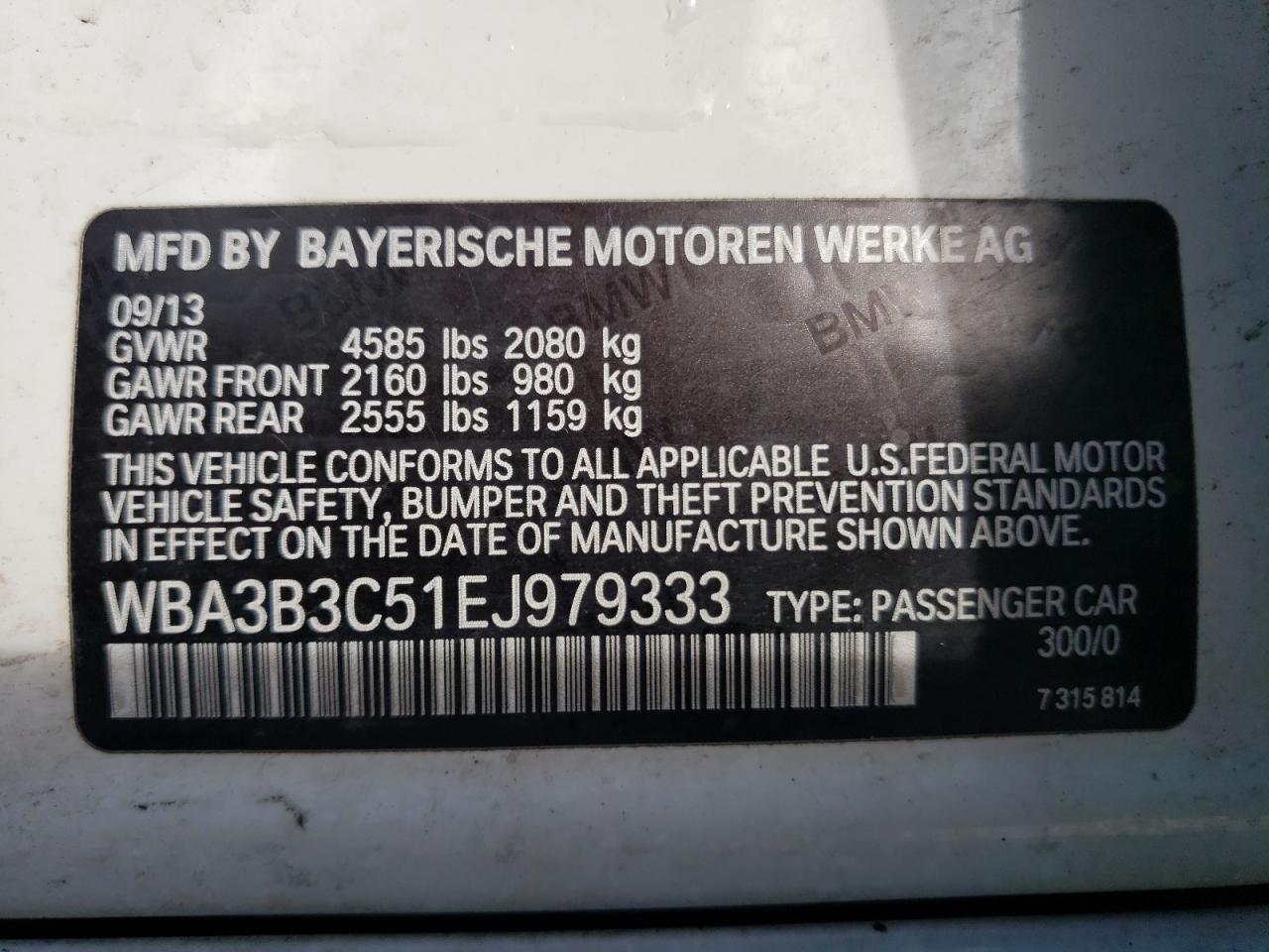 WBA3B3C51EJ979333 2014 BMW 328 Xi