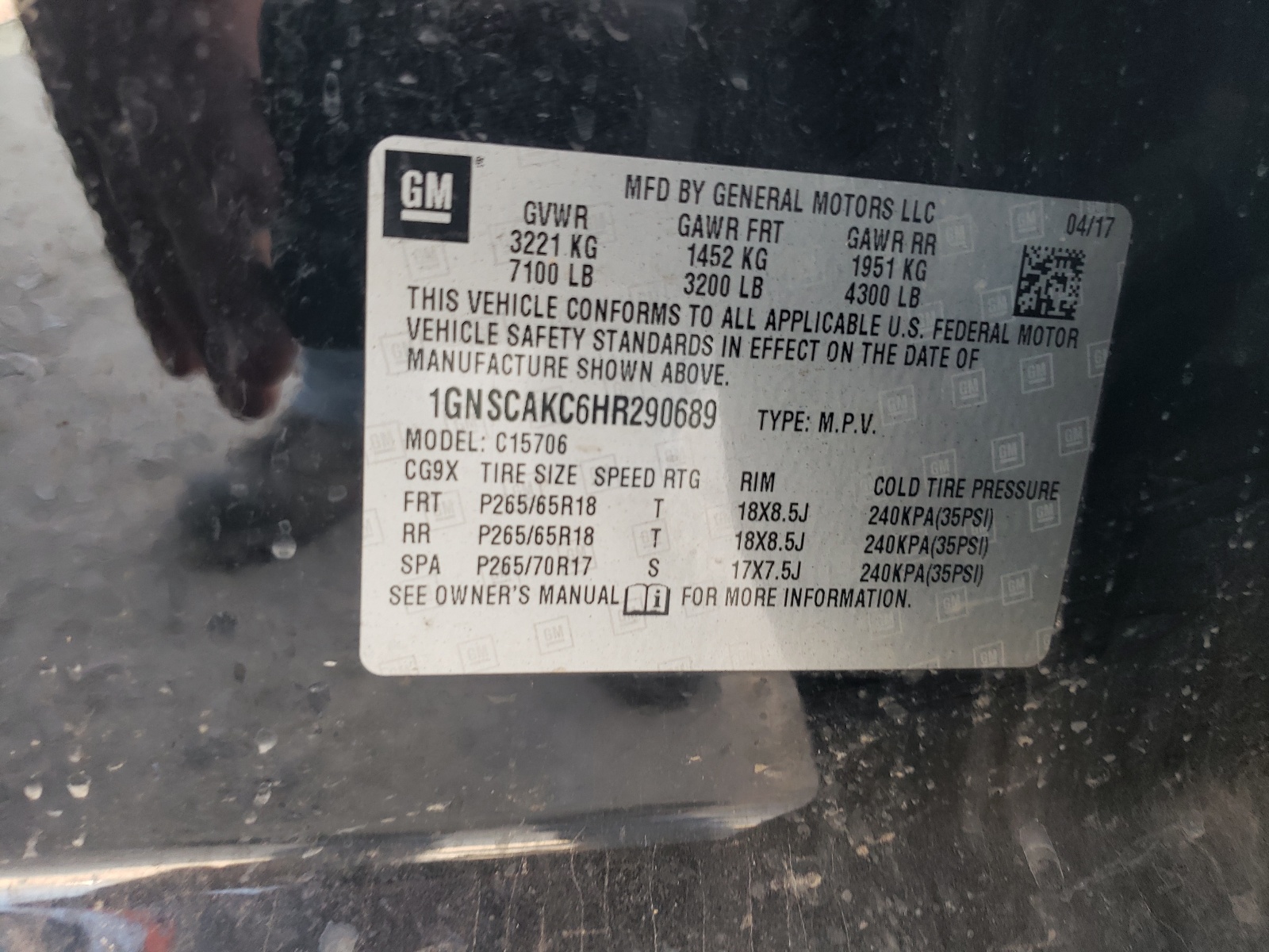 1GNSCAKC6HR290689 2017 Chevrolet Tahoe C1500 Ls