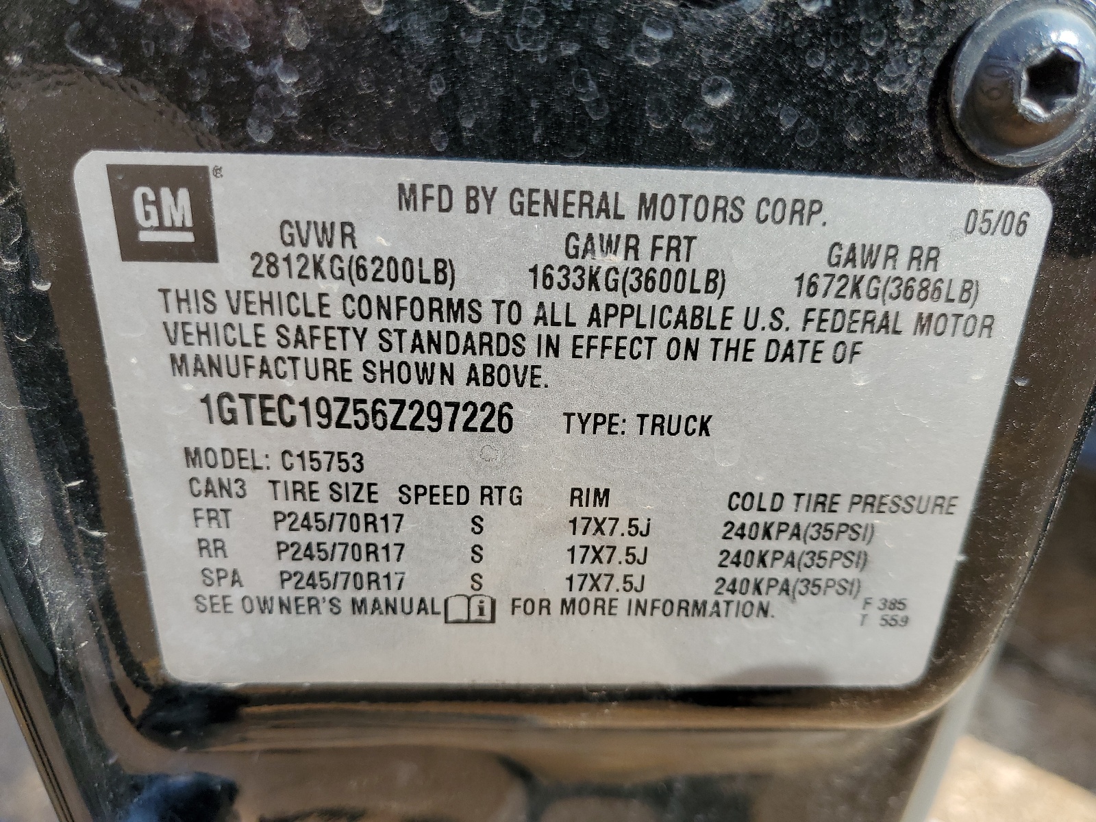 1GTEC19Z56Z297226 2006 GMC New Sierra C1500