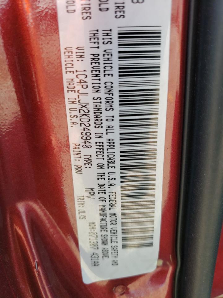 2019 Jeep Cherokee Overland VIN: 1C4PJLJX2KD249940 Lot: 60638394