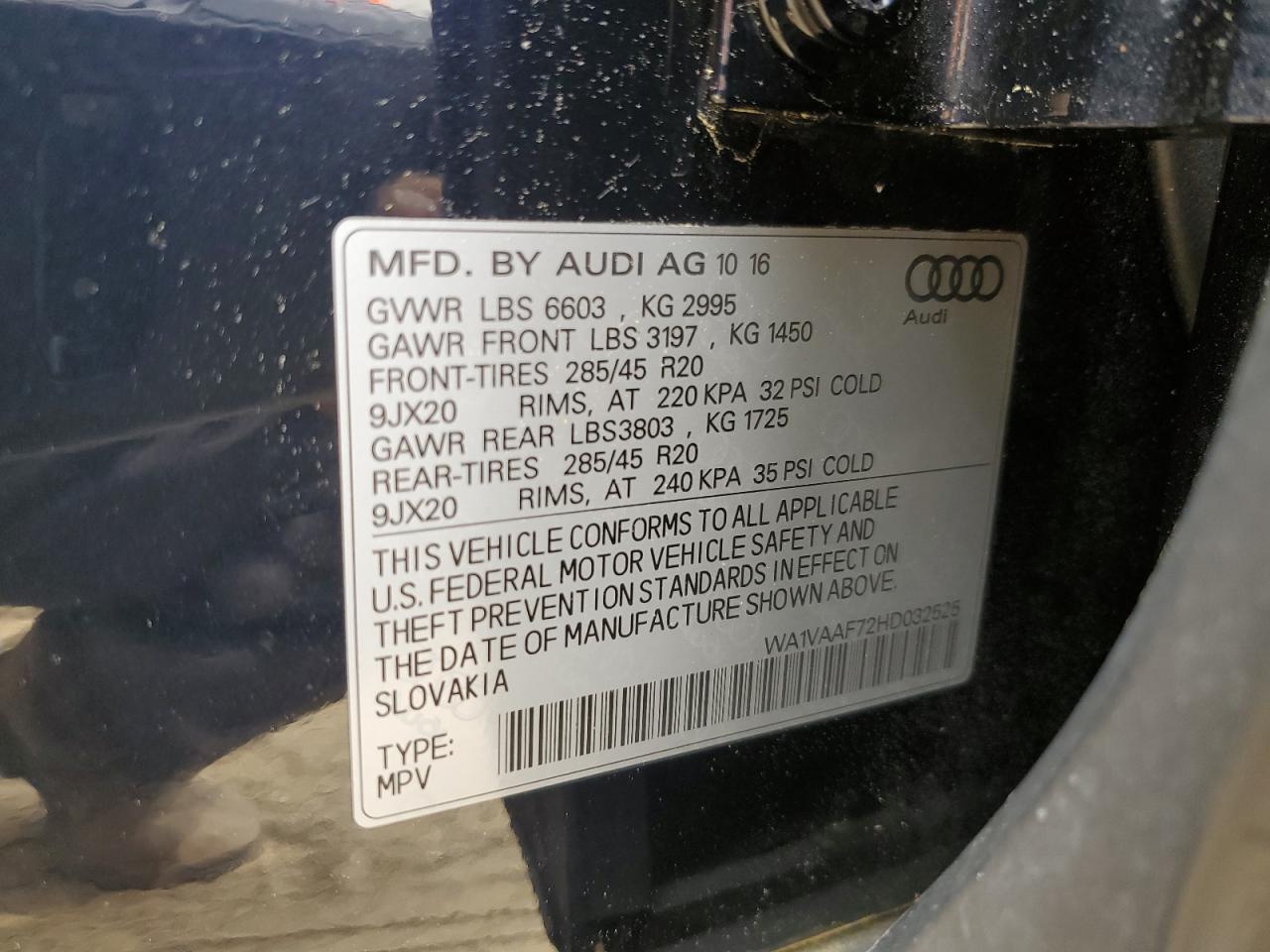 2017 Audi Q7 Prestige VIN: WA1VAAF72HD032525 Lot: 64632894