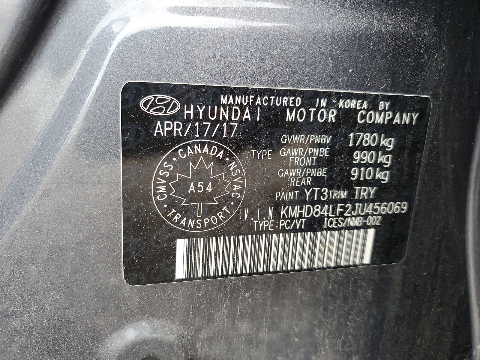 KMHD84LF2JU456069 2018 Hyundai Elantra Sel