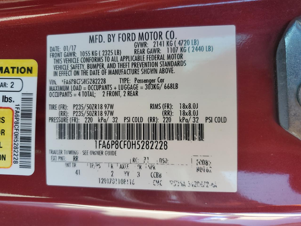 2017 Ford Mustang Gt VIN: 1FA6P8CF0H5282228 Lot: 63036624