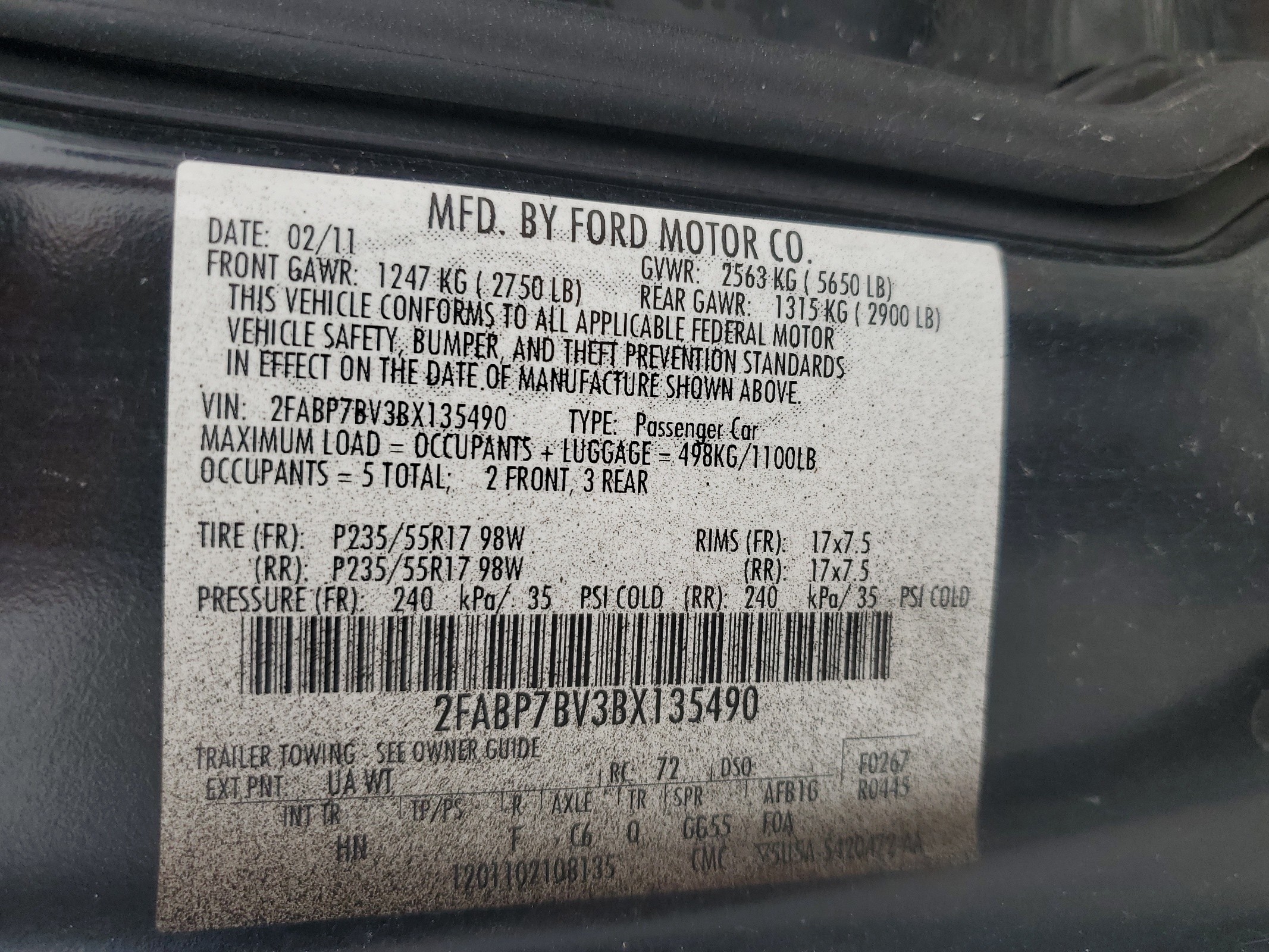 2FABP7BV3BX135490 2011 Ford Crown Victoria Police Interceptor