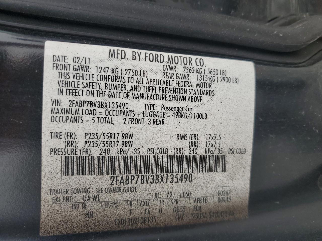 2011 Ford Crown Victoria Police Interceptor VIN: 2FABP7BV3BX135490 Lot: 61337574