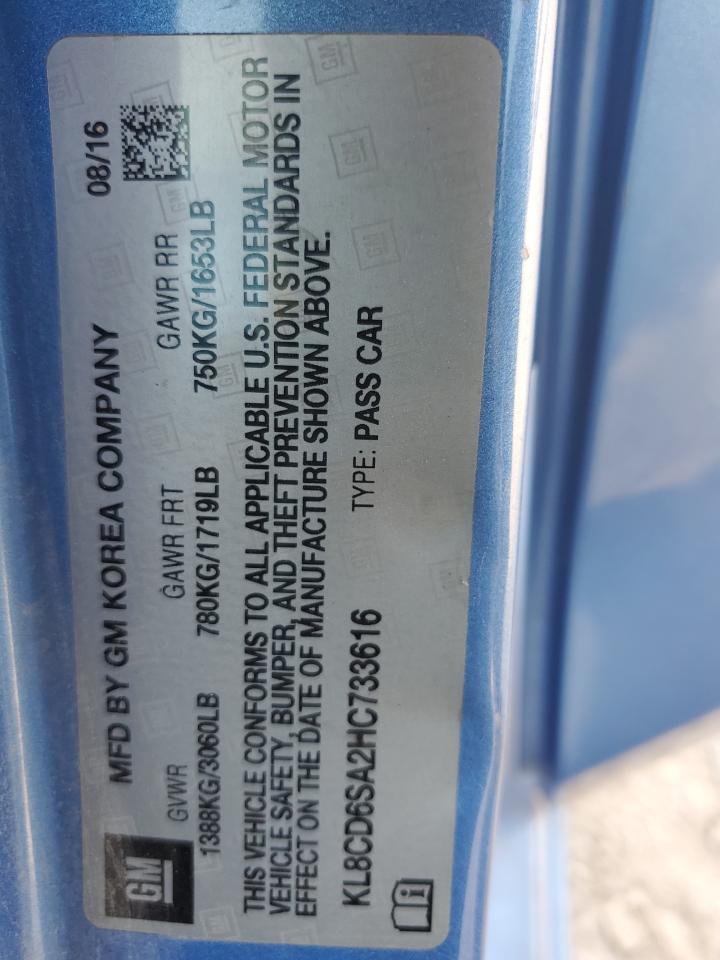 2017 Chevrolet Spark 1Lt VIN: KL8CD6SA2HC733616 Lot: 64042574