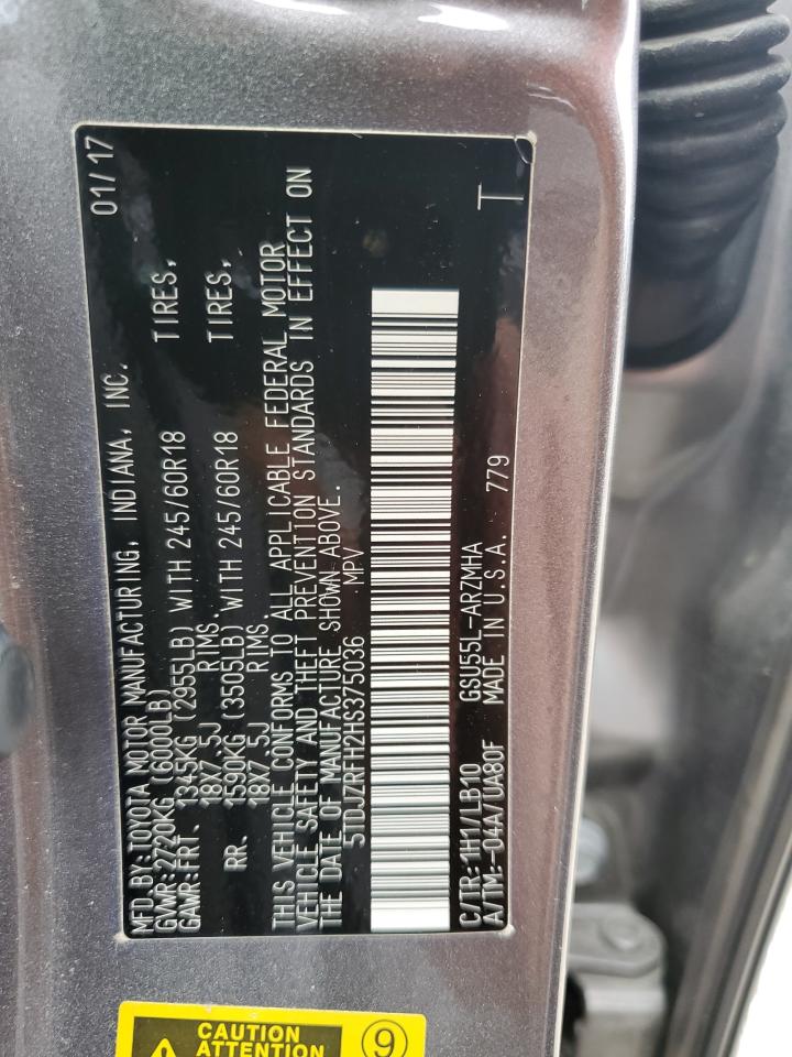 2017 Toyota Highlander Se VIN: 5TDJZRFH2HS375036 Lot: 62283854