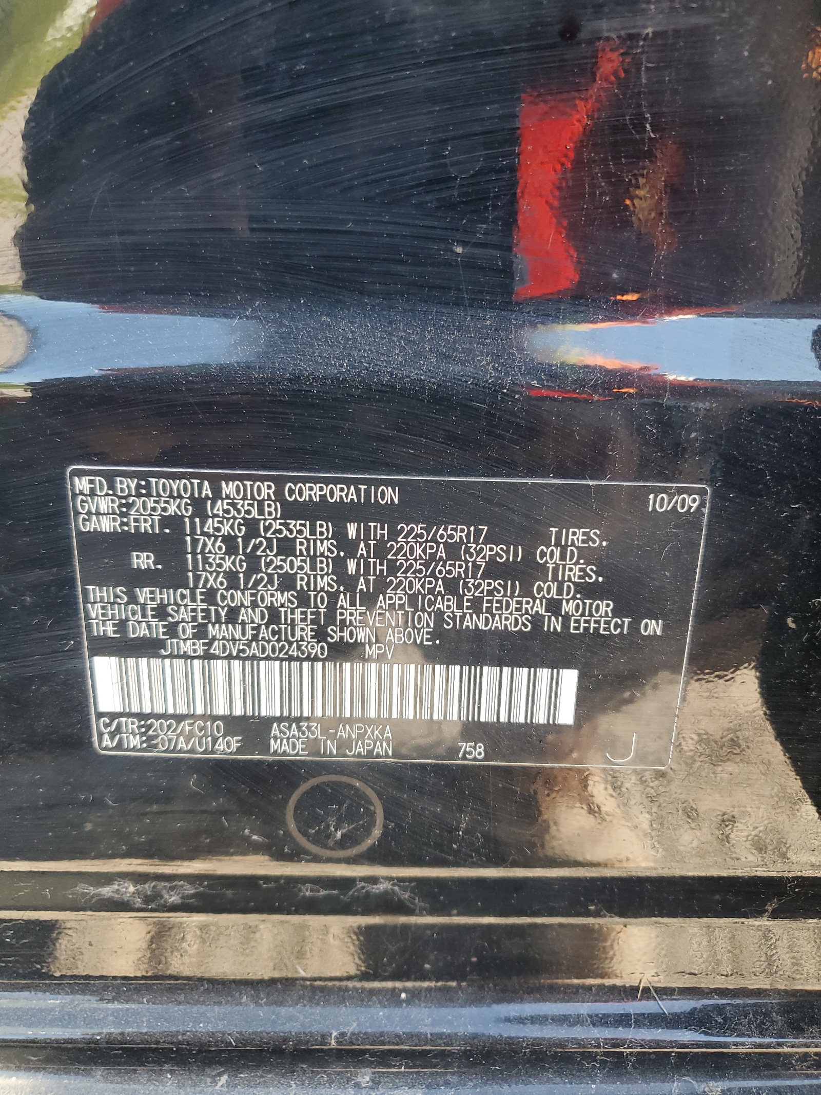 JTMBF4DV5AD024390 2010 Toyota Rav4