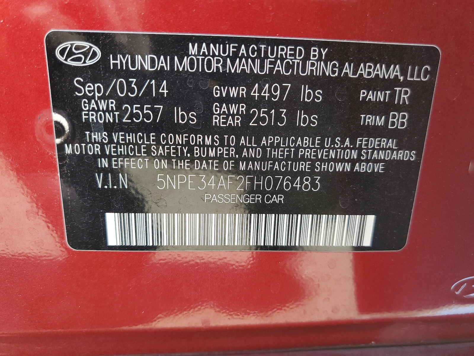 5NPE34AF2FH076483 2015 Hyundai Sonata Sport