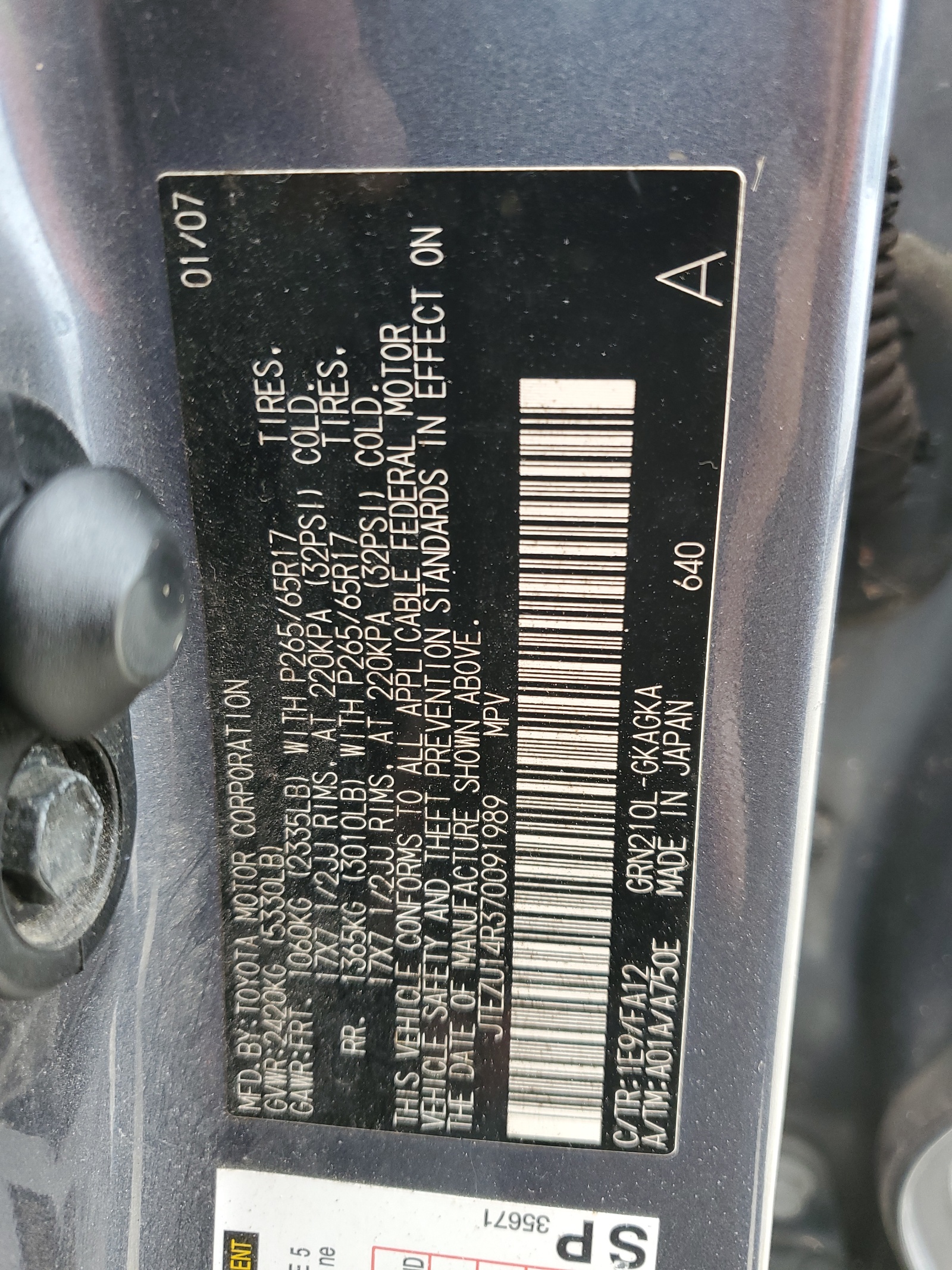 JTEZU14R370091989 2007 Toyota 4Runner Sr5