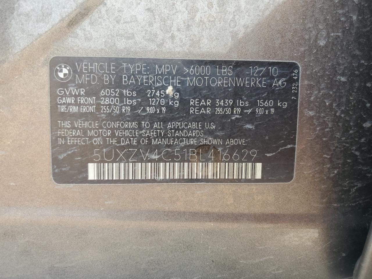 2011 BMW X5 xDrive35I VIN: 5UXZV4C51BL416629 Lot: 63688394