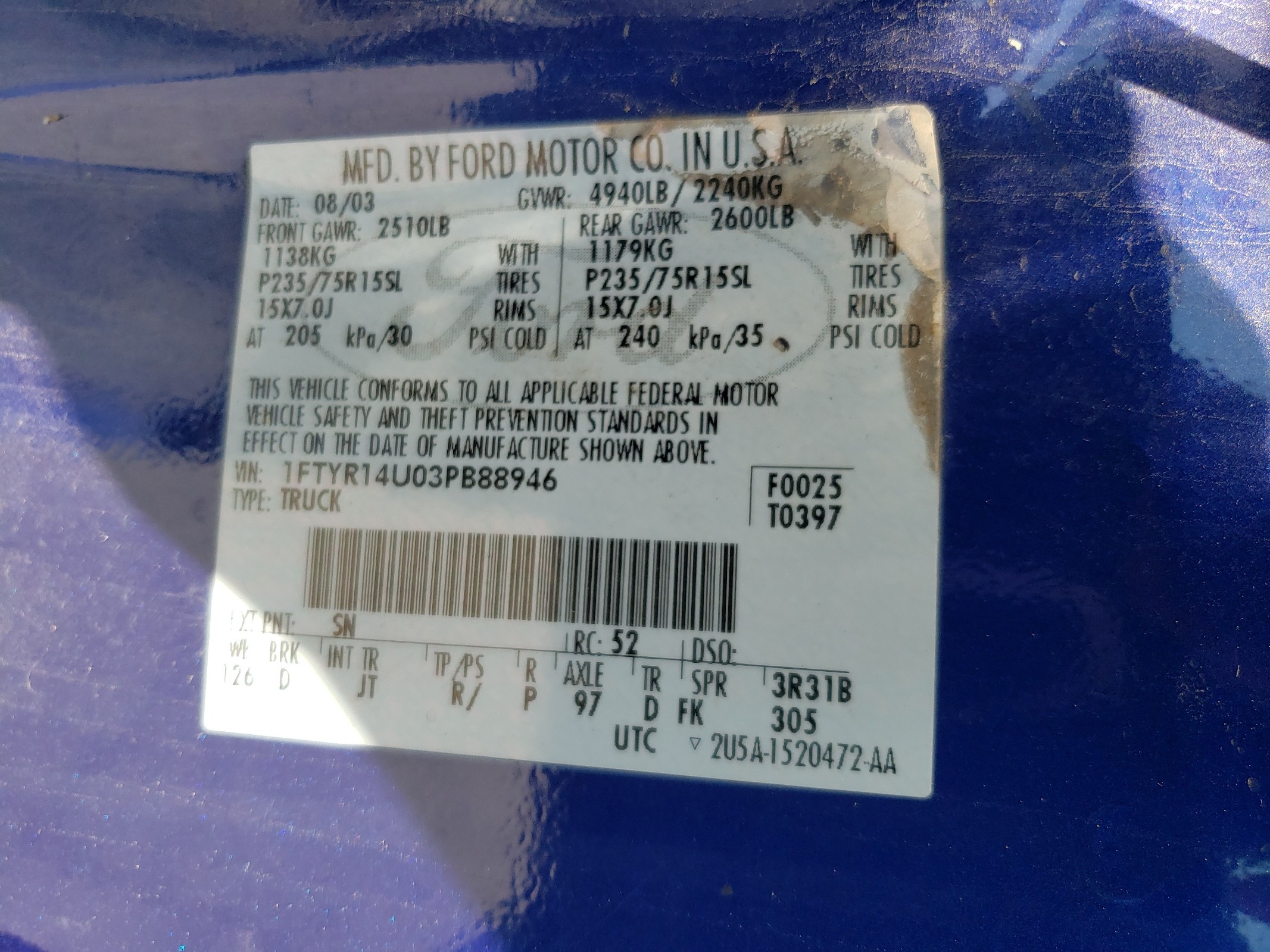 1FTYR14U03PB88946 2003 Ford Ranger Super Cab