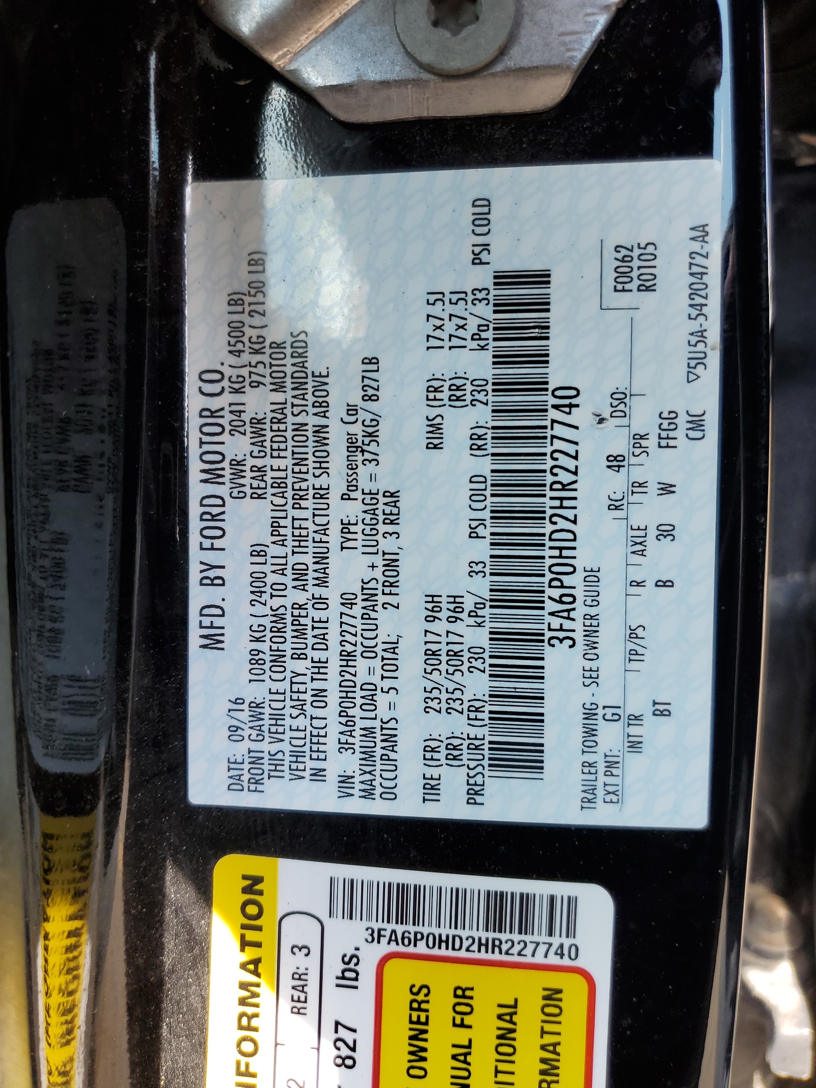 3FA6P0HD2HR227740 2017 Ford Fusion Se