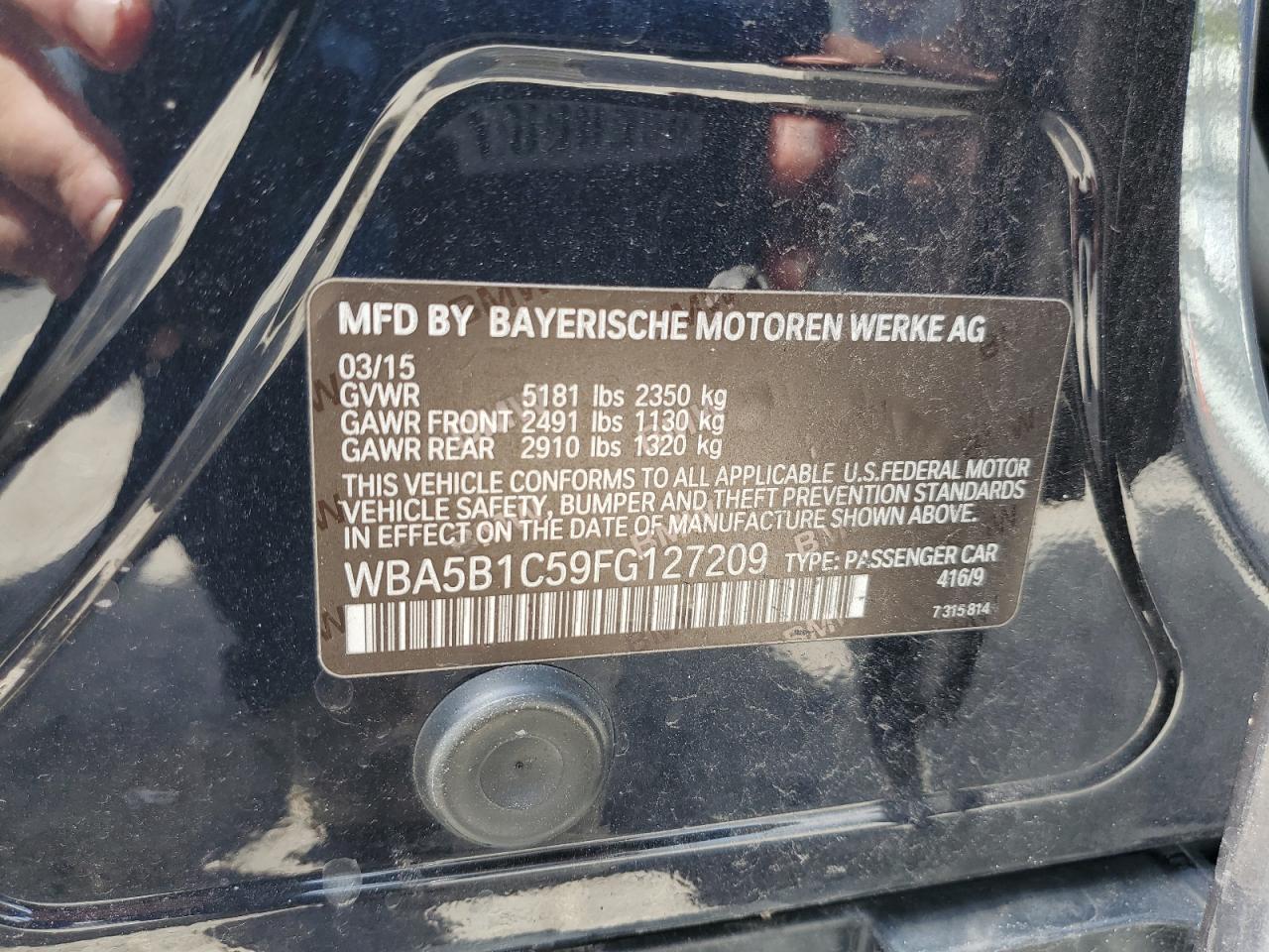 2015 BMW 535 I VIN: WBA5B1C59FG127209 Lot: 64408524