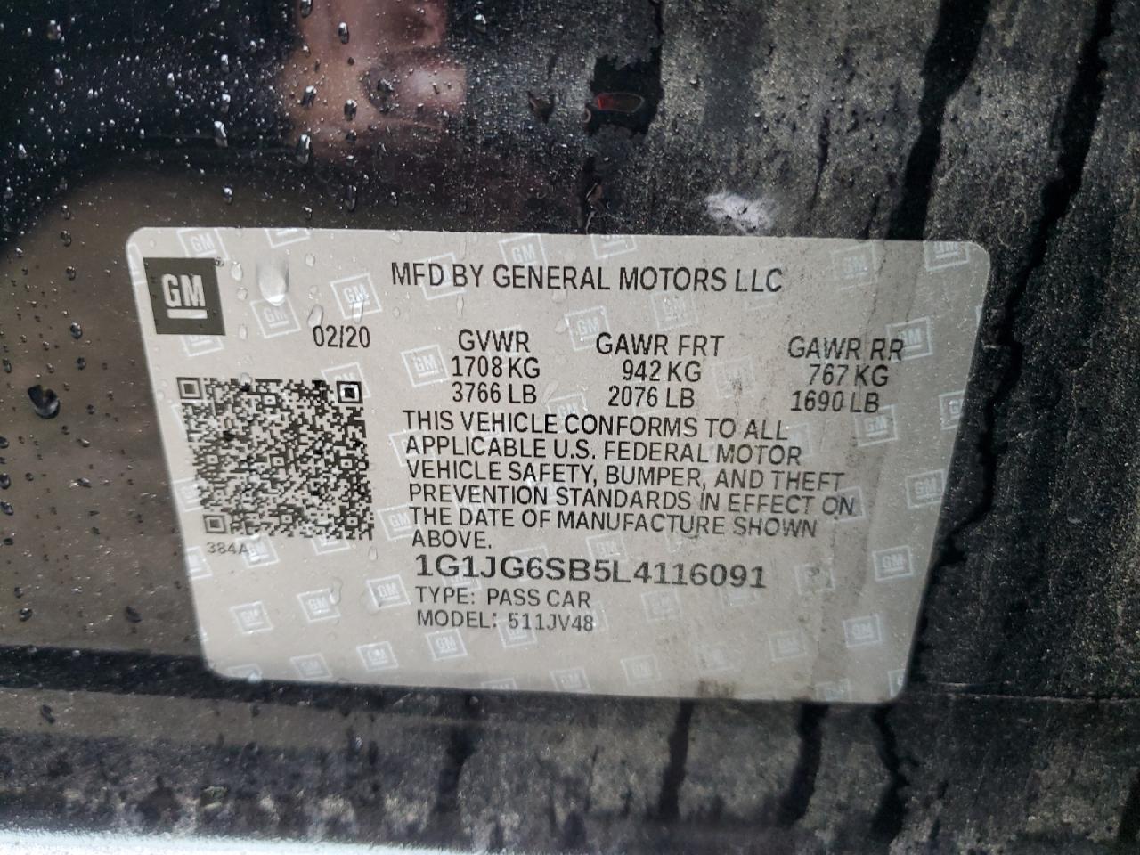 2020 Chevrolet Sonic VIN: 1G1JG6SB5L4116091 Lot: 64094504