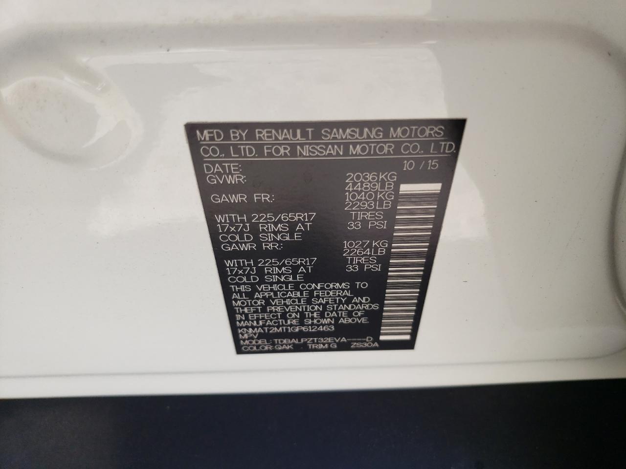 2016 Nissan Rogue S VIN: KNMAT2MT1GP612463 Lot: 62861574