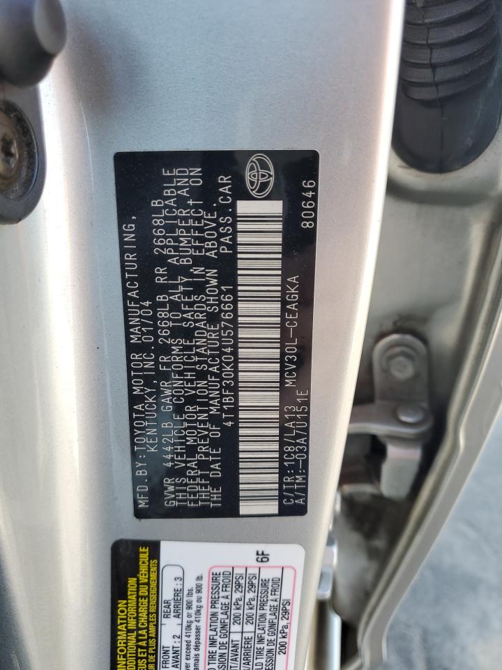 2004 Toyota Camry Le VIN: 4T1BF30K04U576661 Lot: 62947344