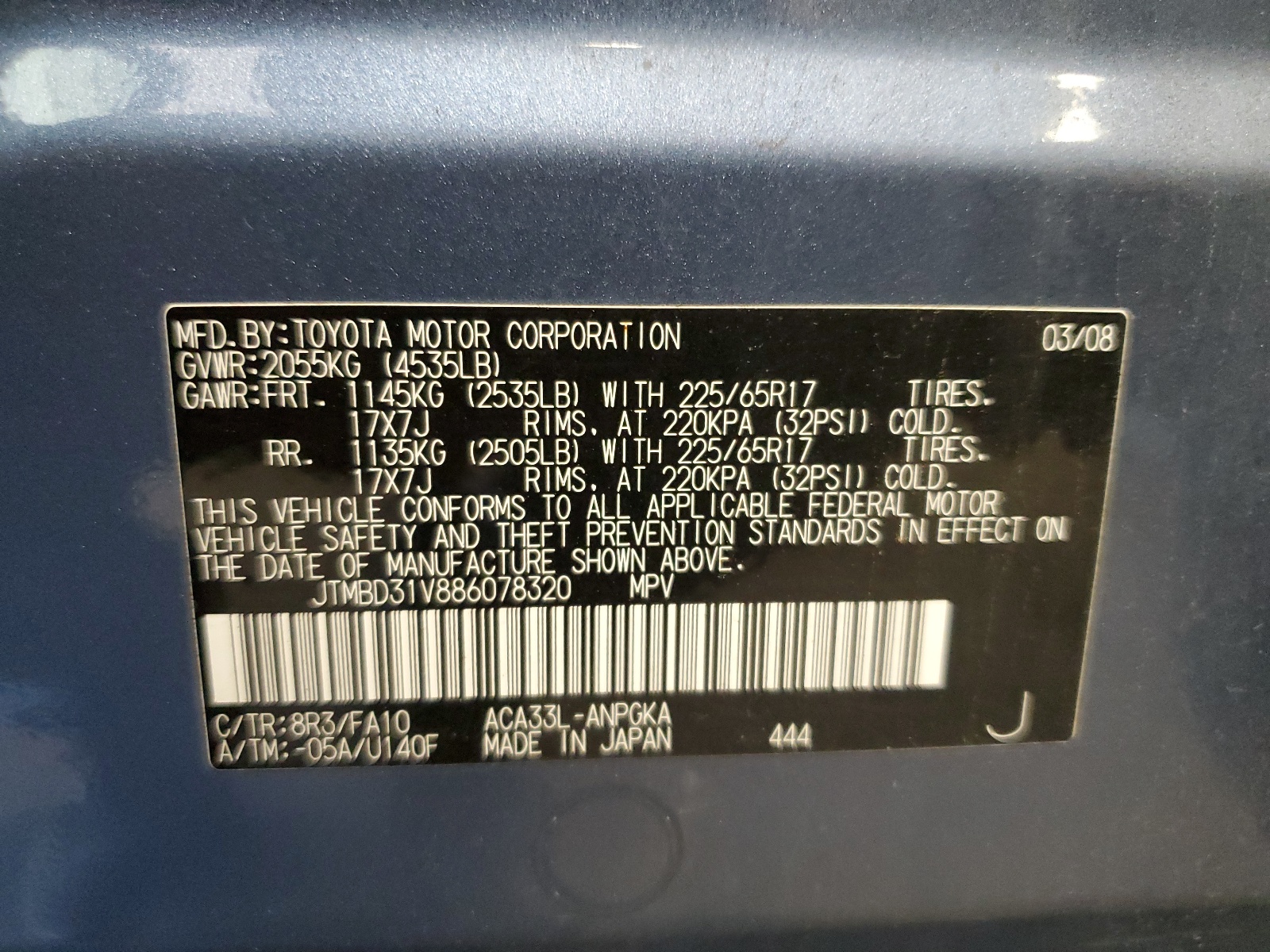 JTMBD31V886078320 2008 Toyota Rav4 Limited