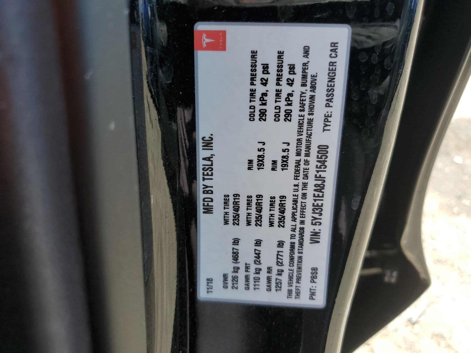 5YJ3E1EA8JF154500 2018 Tesla Model 3