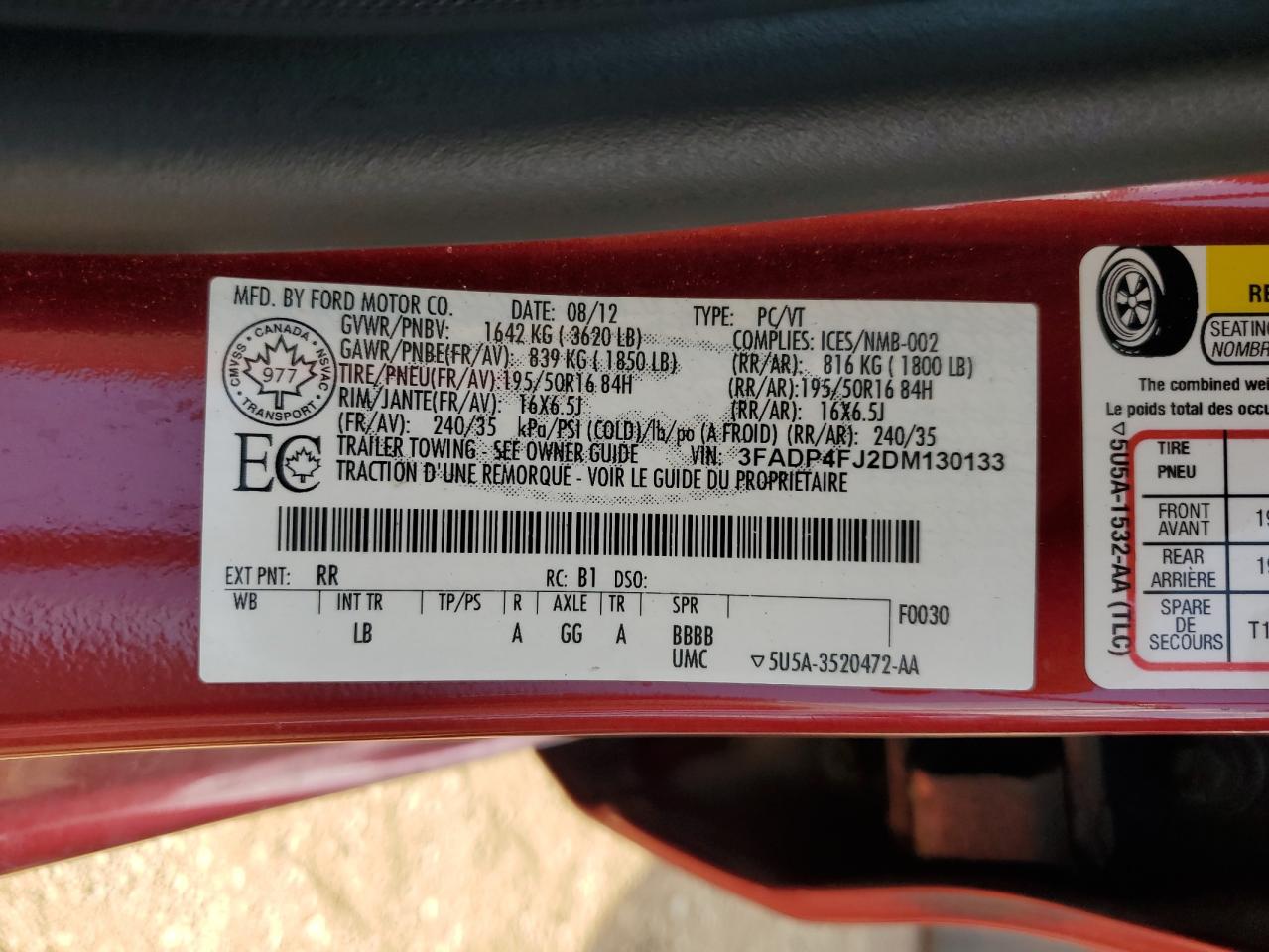 2013 Ford Fiesta Titanium VIN: 3FADP4FJ2DM130133 Lot: 65493144