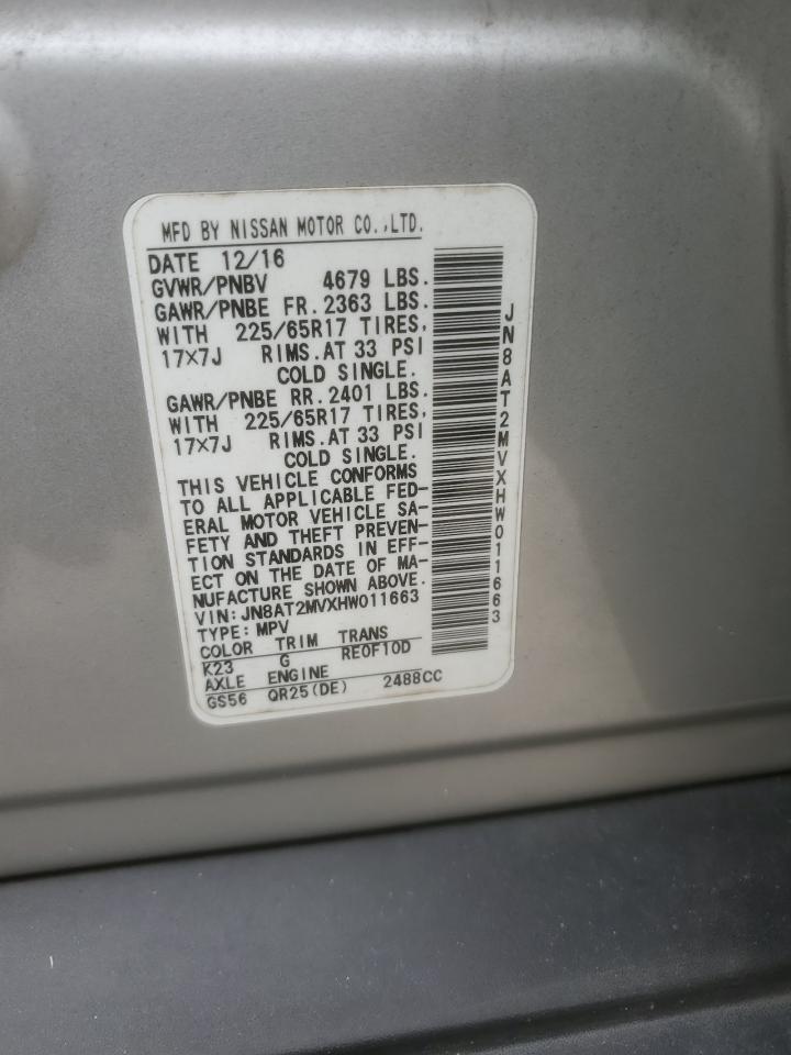 2017 Nissan Rogue S VIN: JN8AT2MVXHW011663 Lot: 64783484