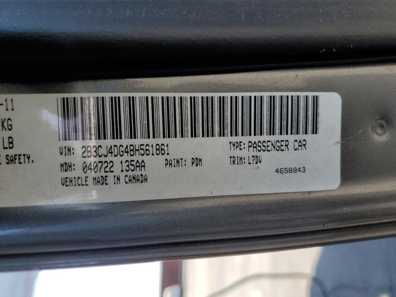 2011 Dodge Challenger VIN: 2B3CJ4DG4BH561861 Lot: 64519544