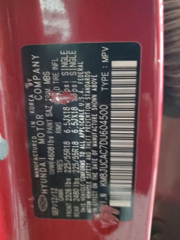 2013 Hyundai Tucson Gls VIN: KM8JUCAC7DU604500 Lot: 64678304