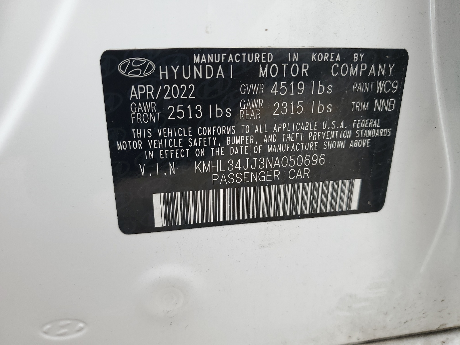 KMHL34JJ3NA050696 2022 Hyundai Sonata Hybrid