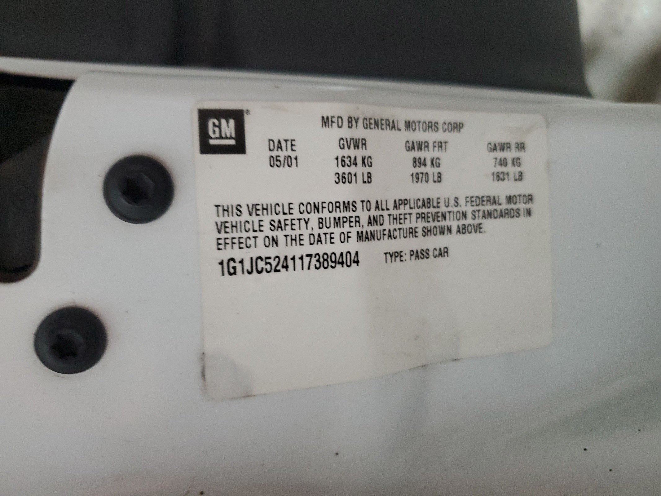 1G1JC524117389404 2001 Chevrolet Cavalier Base