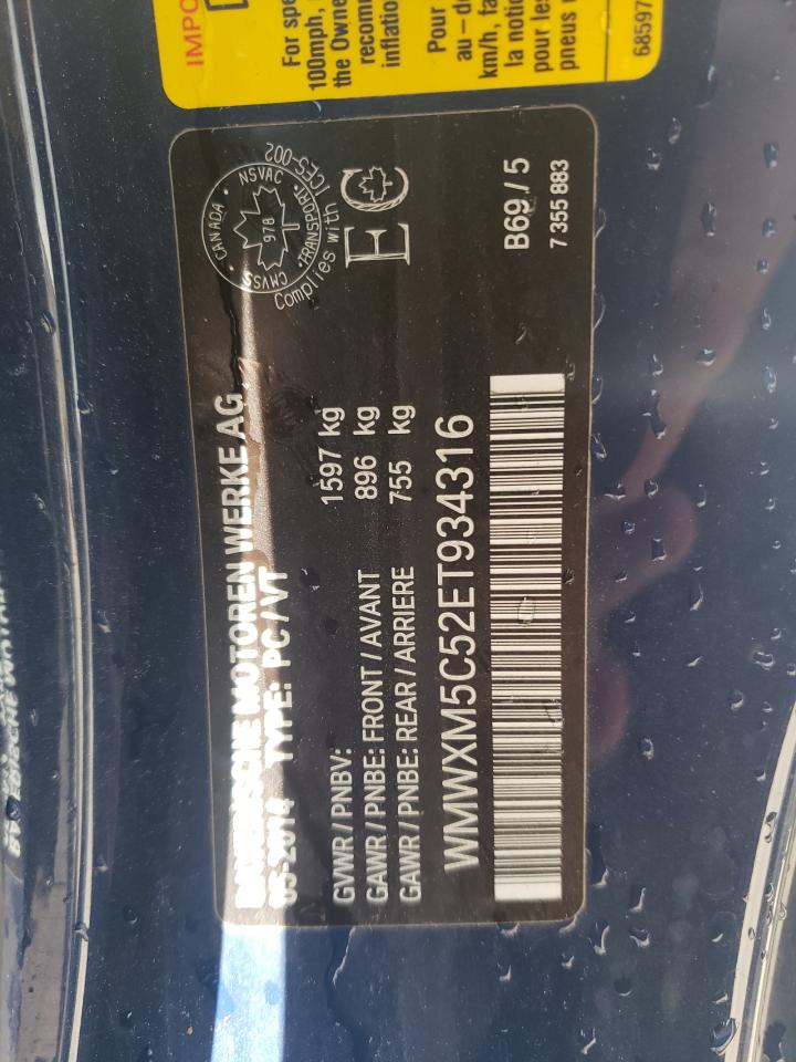 2014 Mini Cooper VIN: WMWXM5C52ET934316 Lot: 63976214