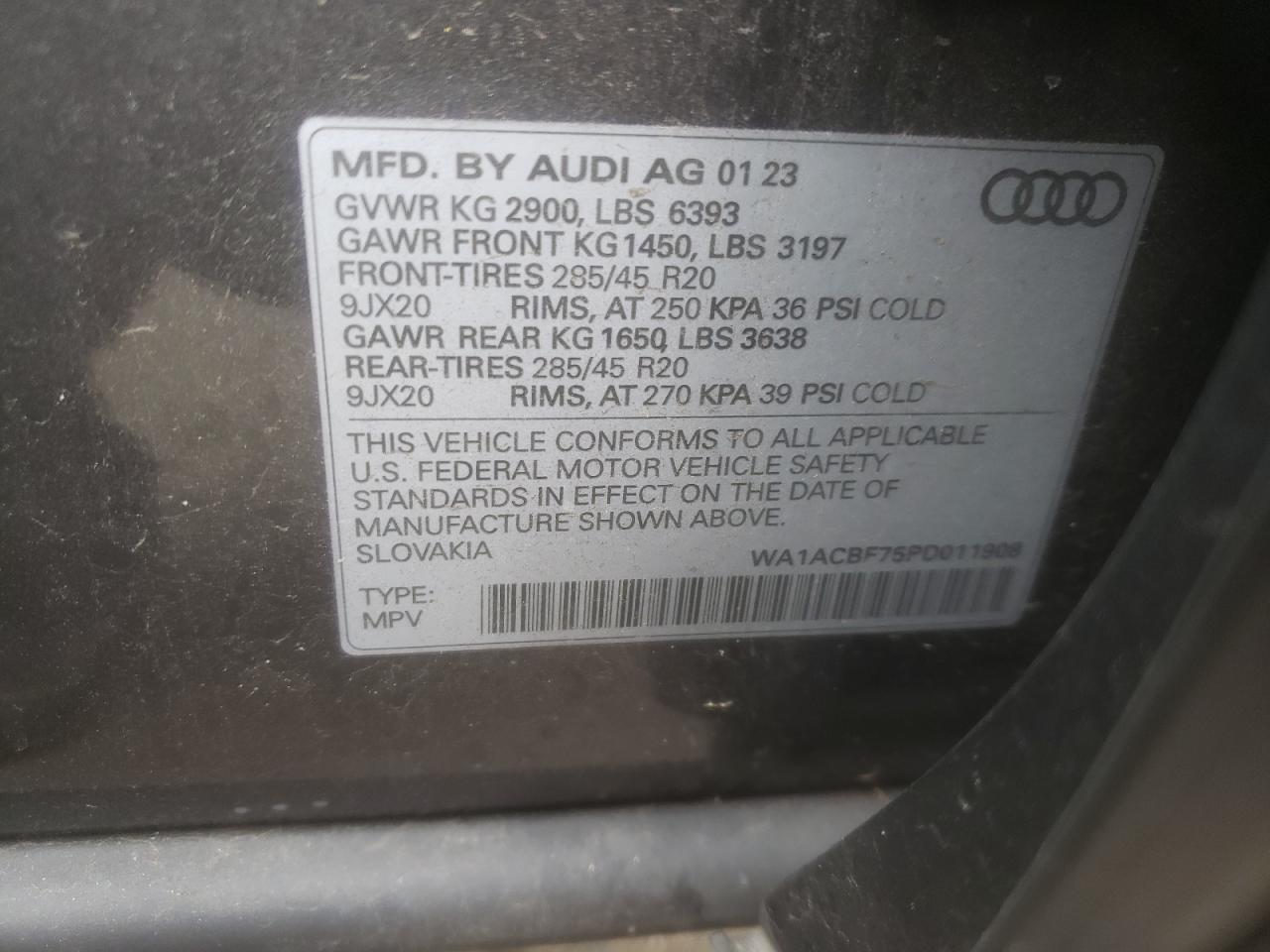 2023 Audi Q7 Premium VIN: WA1ACBF75PD011908 Lot: 61997974