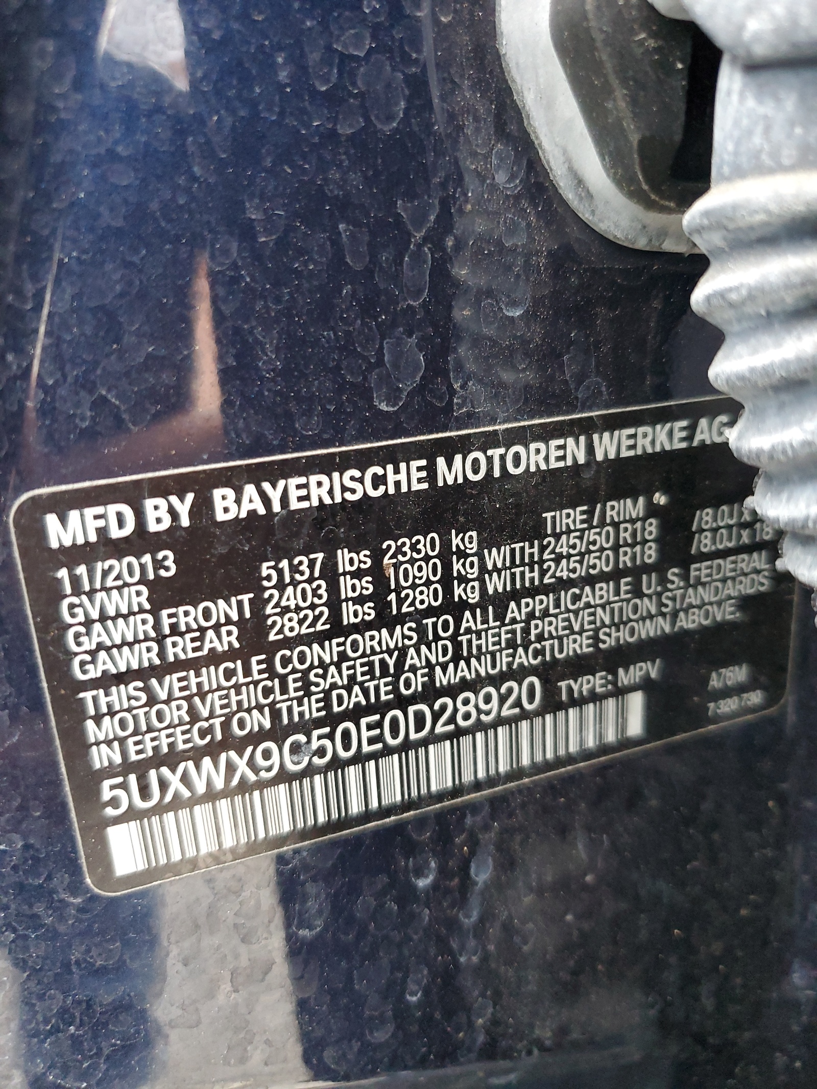 5UXWX9C50E0D28920 2014 BMW X3 xDrive28I