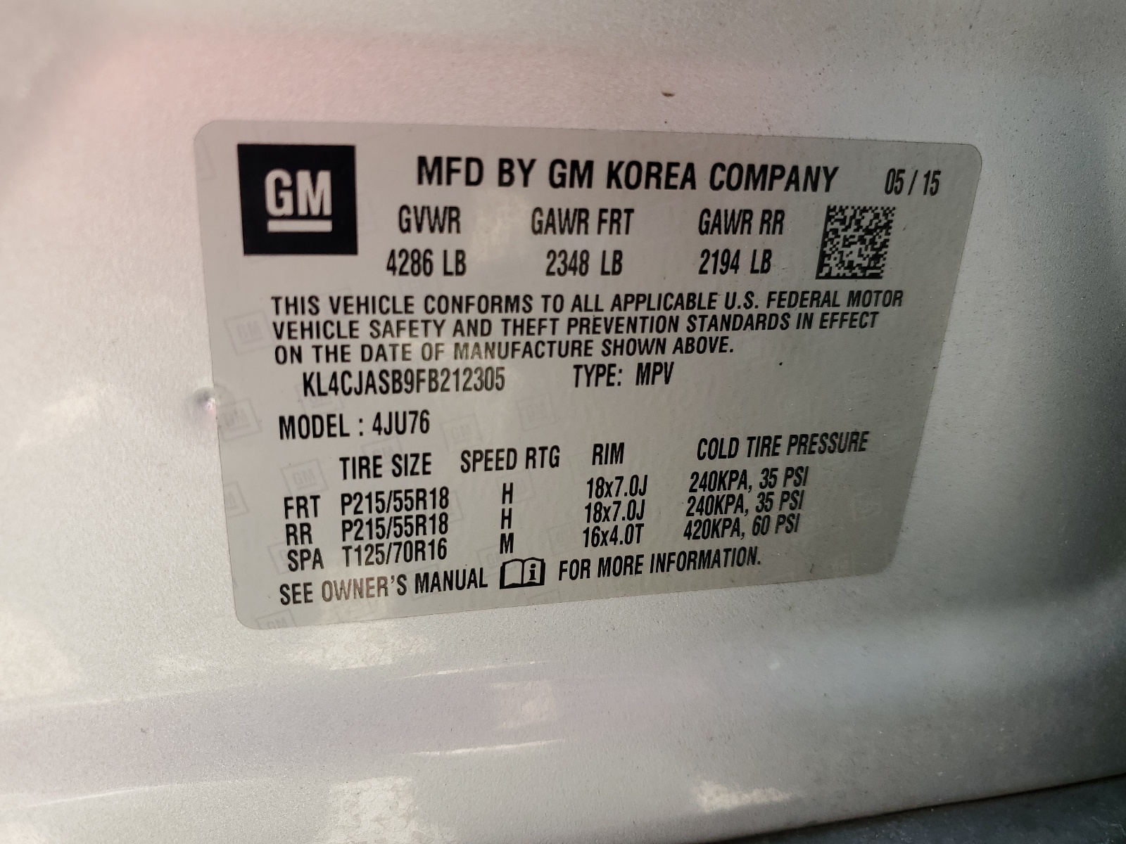 KL4CJASB9FB212305 2015 Buick Encore