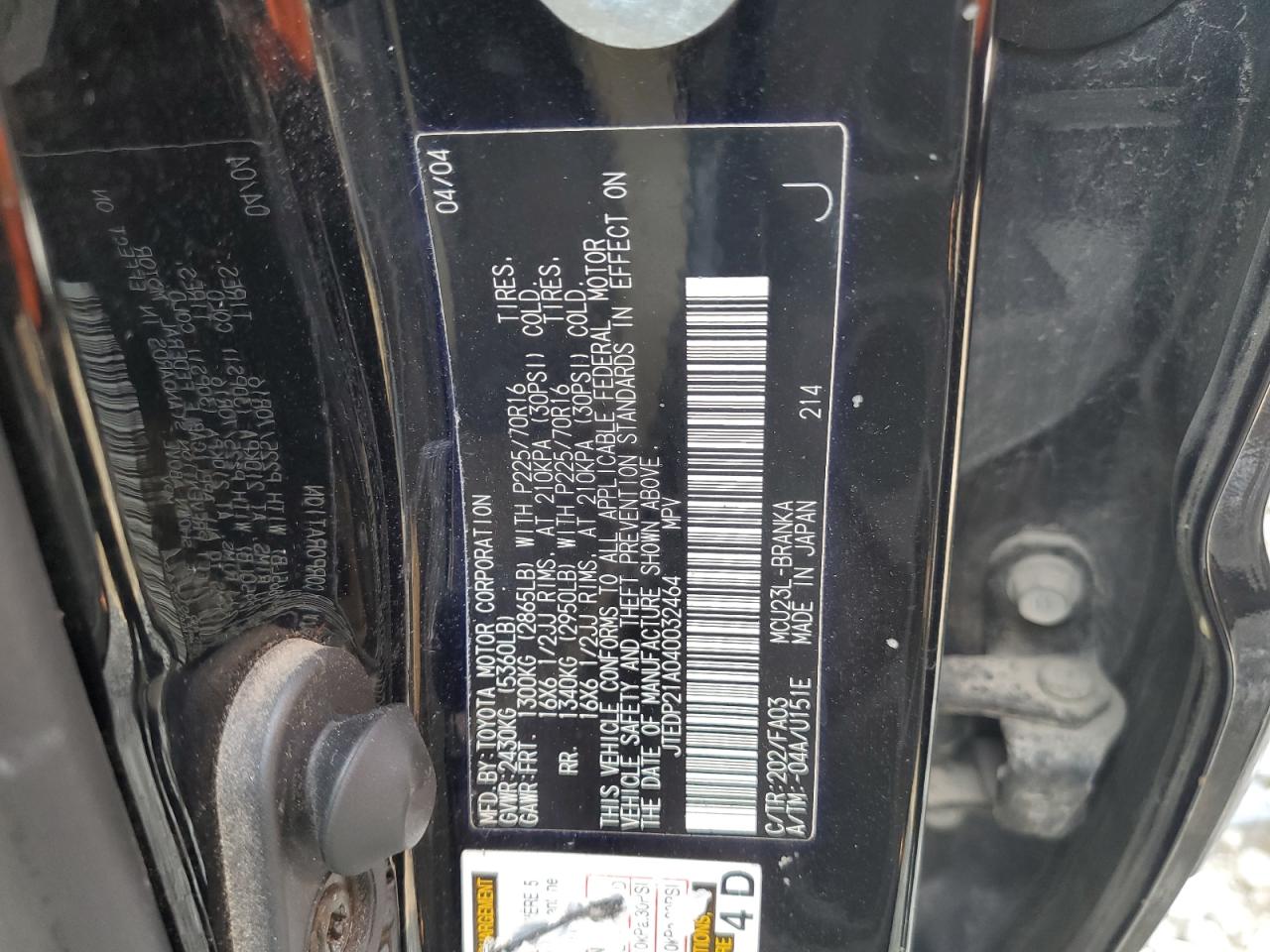 2004 Toyota Highlander Base VIN: JTEDP21A040032464 Lot: 63829034